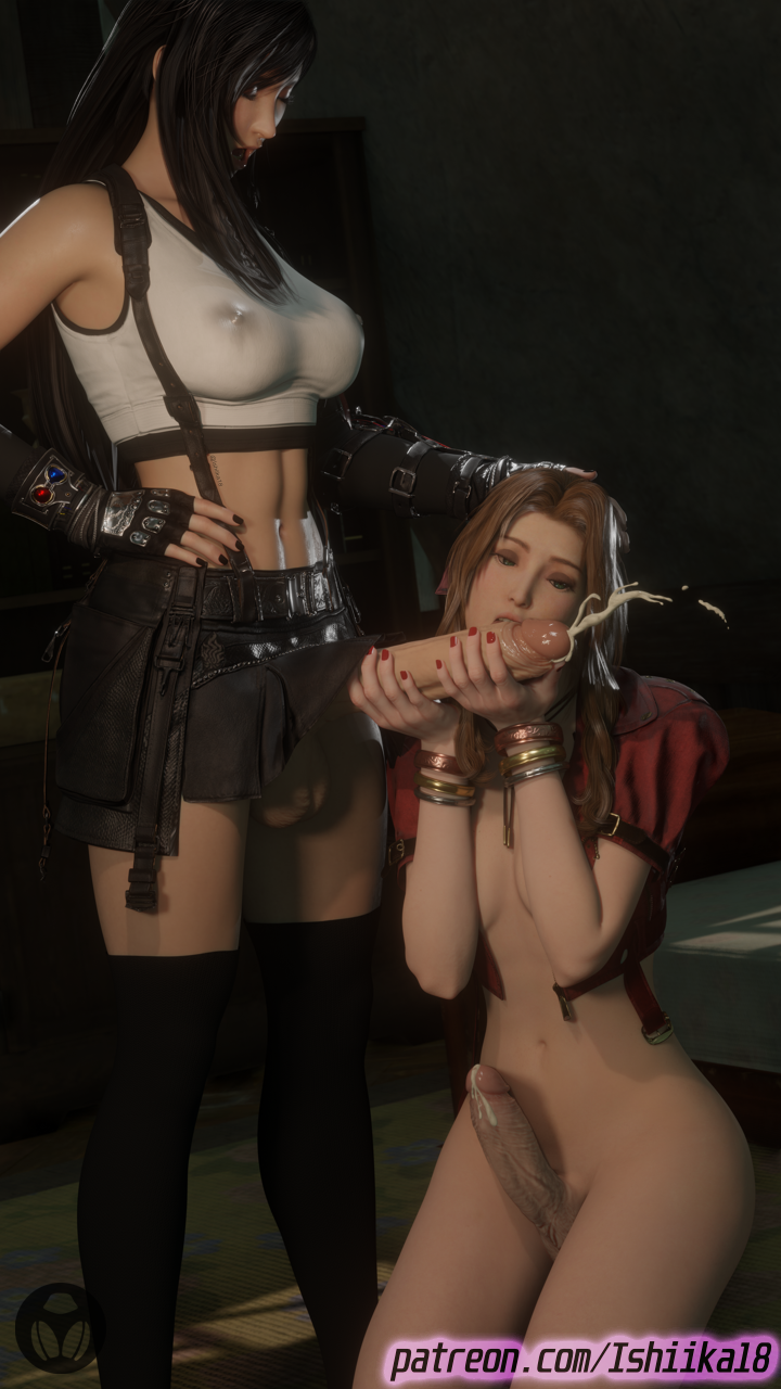 2futas 3d aerith_gainsborough big_balls big_breasts big_penis big_thighs blender blender_(software) blender_eevee closed_eyes cock_worship cum cum_drip cum_in_air cum_on_penis cumshot dick_on_face dick_worship final_fantasy final_fantasy_vii final_fantasy_vii_rebirth final_fantasy_vii_remake futa_on_futa futa_only futa_sans_balls futanari ishiika18 kneeling large_penis licking licking_penis medium_breasts on_knees on_side penis_worship precum precum_drip precum_string tifa_lockhart