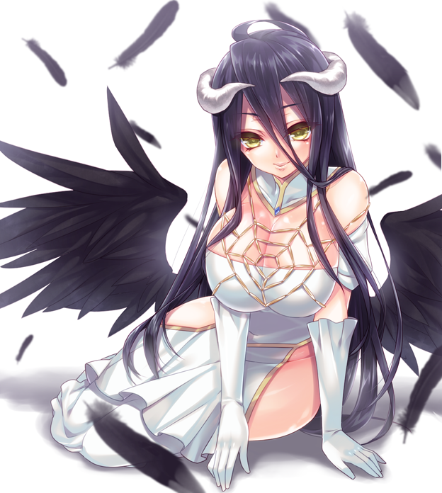 albedo_(overlord) black_hair cleavage female female_only fully_clothed hlz horns large_breasts overlord_(maruyama) sanom solo succubus wings yellow_eyes