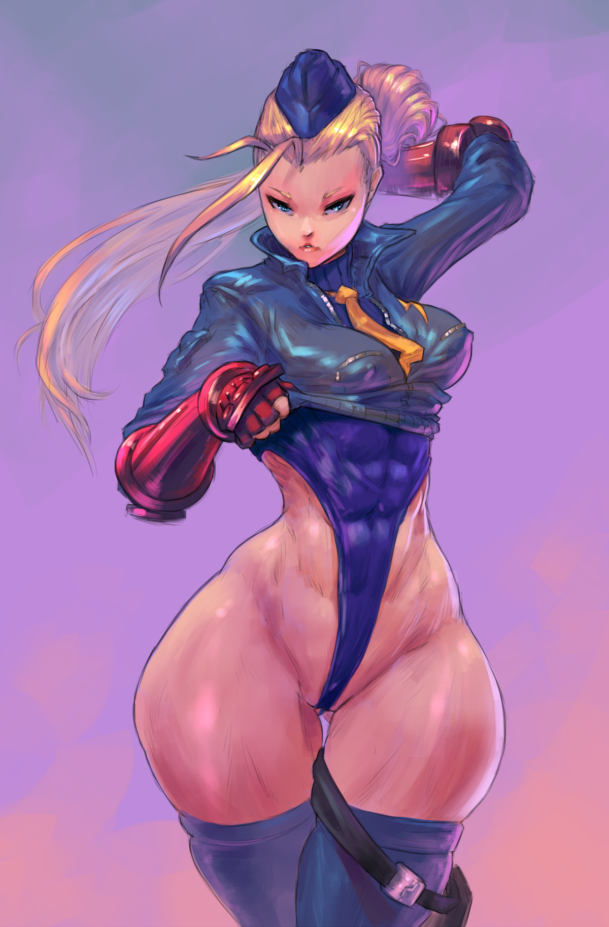 breasts, cammy white, cleavage, cutesexyrobutts, female, female only, looking at viewer, skindentation, solo, street fighter, thick thighs, wide hips