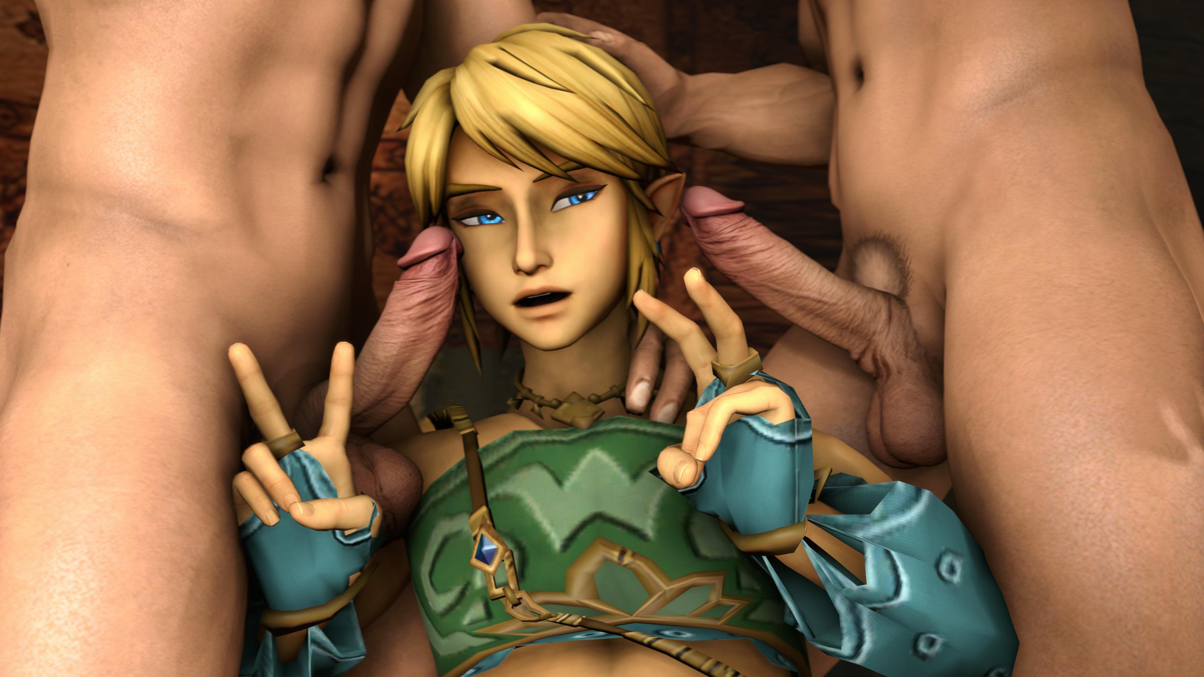 3boys, 3d, androgynous, blonde hair, blue eyes, breath of the wild, double v, femboy, gay, gerudo, gerudo link, gerudo top, girly, hylian, hyrule warriors, interracial, link, link (hyrule warriors), male, male on male, penis, ponkosfm, smiling, tan skin, tan-skinned male, tanned skin, the legend of zelda, threesome, trap, trio, yaoi