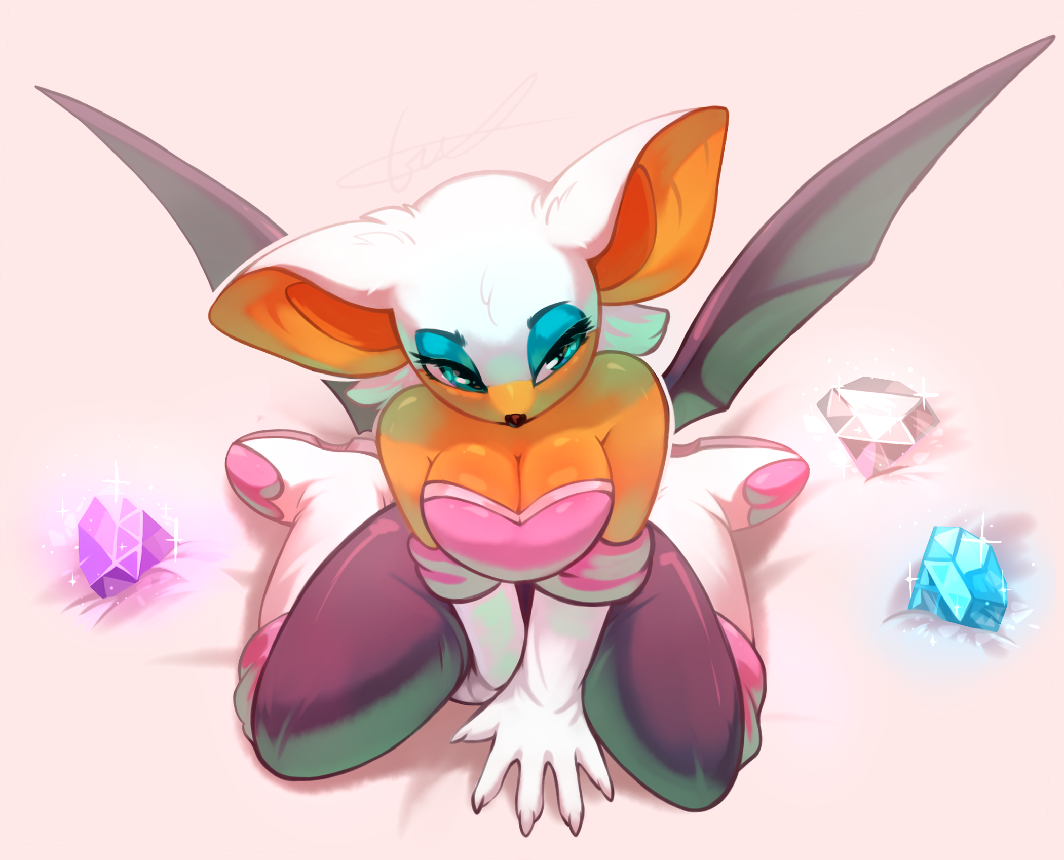 1girls, 2020, 2d, 5 fingers, anthro, armor, armwear, bat, big breasts, black nose, blue eyes, blue eyeshadow, boots, breastplate, breasts, chaos emerald, chiropteran, cleavage, clothed, clothing, elbow gloves, eyelashes, eyeshadow, female, fingers, footwear, gem, gloves, handwear, hi res, makeup, mammal, membrane (anatomy), membranous wings, mobian, mobian (species), mobian bat, peachmayflower, rouge the bat, sega, solo, sonic (series), sonic adventure 2, sonic the hedgehog (series), thick thighs, white hair, wings