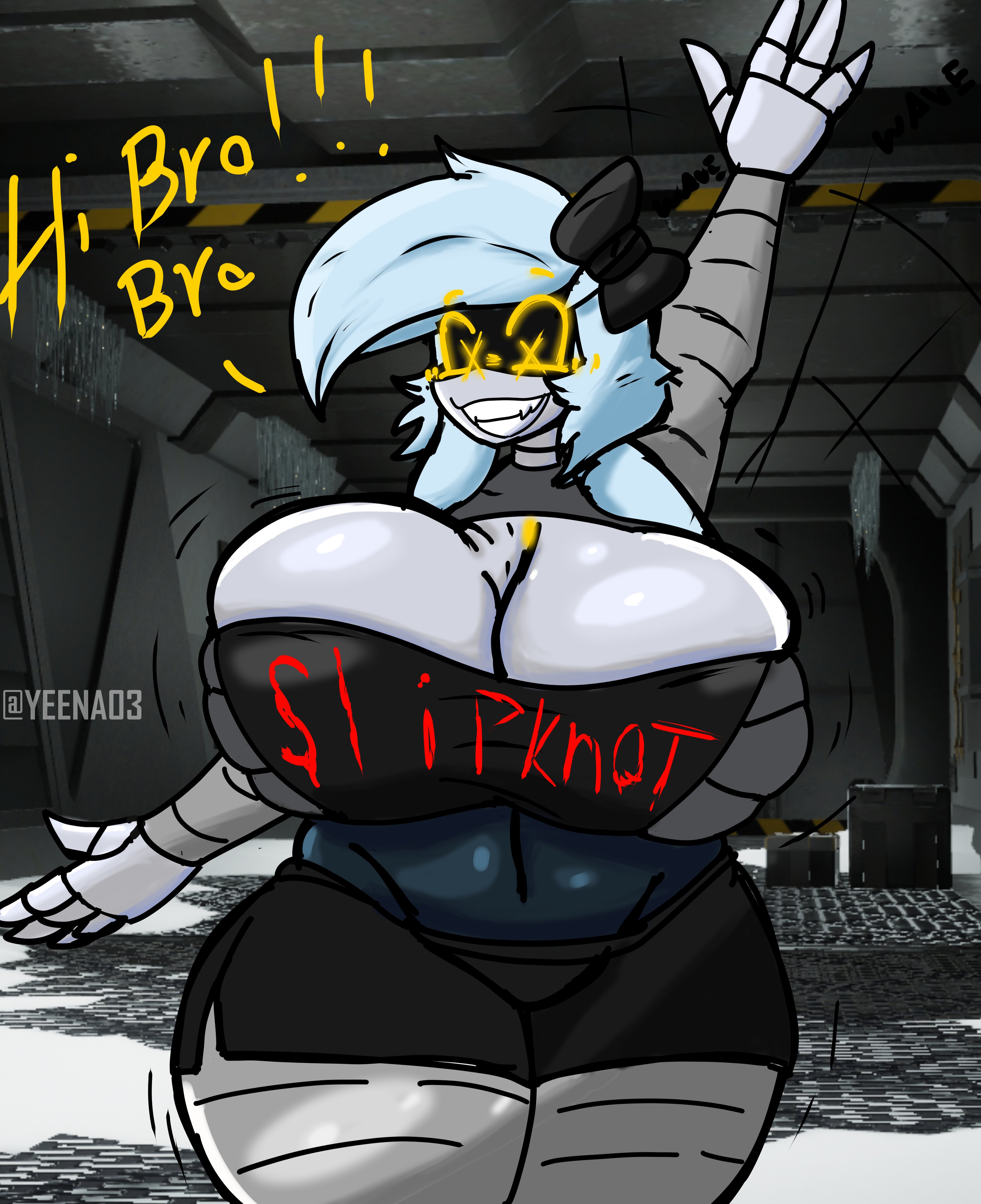 1girls, 2020s, 2025, alternate costume, ass, big ass, big boobs, big breasts, big cleavage, big hips, big thighs, big tiddies, big tits, big titties, boob jiggle, boobs, bouncing boobs, bouncing breasts, bouncing tits, bow, breast jiggle, breasts, breasts bigger than head, busty, busty goddess mommy cyn, cleavage, clothed, curvaceous, curvy, curvy body, curvy figure, curvy hips, cyn (murder drones), enormous boobs, enormous breasts, enormous cleavage, enormous tits, fangs, fat hips, fat legs, fat thighs, female, female only, giant boobs, giant breasts, giant cleavage, glitch productions, hair bow, happy, huge ass, huge breasts, hyper ass, hyper breasts, implied male pov, implied pov, jiggling boobs, jiggling breasts, jiggling thighs, jiggling tits, large ass, large boobs, large breasts, large cleavage, large thighs, large tits, large titties, long hair, male, massive boobs, massive breasts, massive cleavage, massive thighs, massive tits, murder drones, n (murder drones), no bra, pigtails, plump legs, plump thighs, revealing clothes, robot, robot girl, slipknot, slipknot (band), smile, teal hair, teasing, thick hips, thick legs, thick thighs, thigh highs, thigh jiggle, thunder thighs, tiddies, tit jiggle, tits, voluptuous, waving, white hair, wide hips, wide legs, wide thighs, yeena03, yellow eyes, youtube