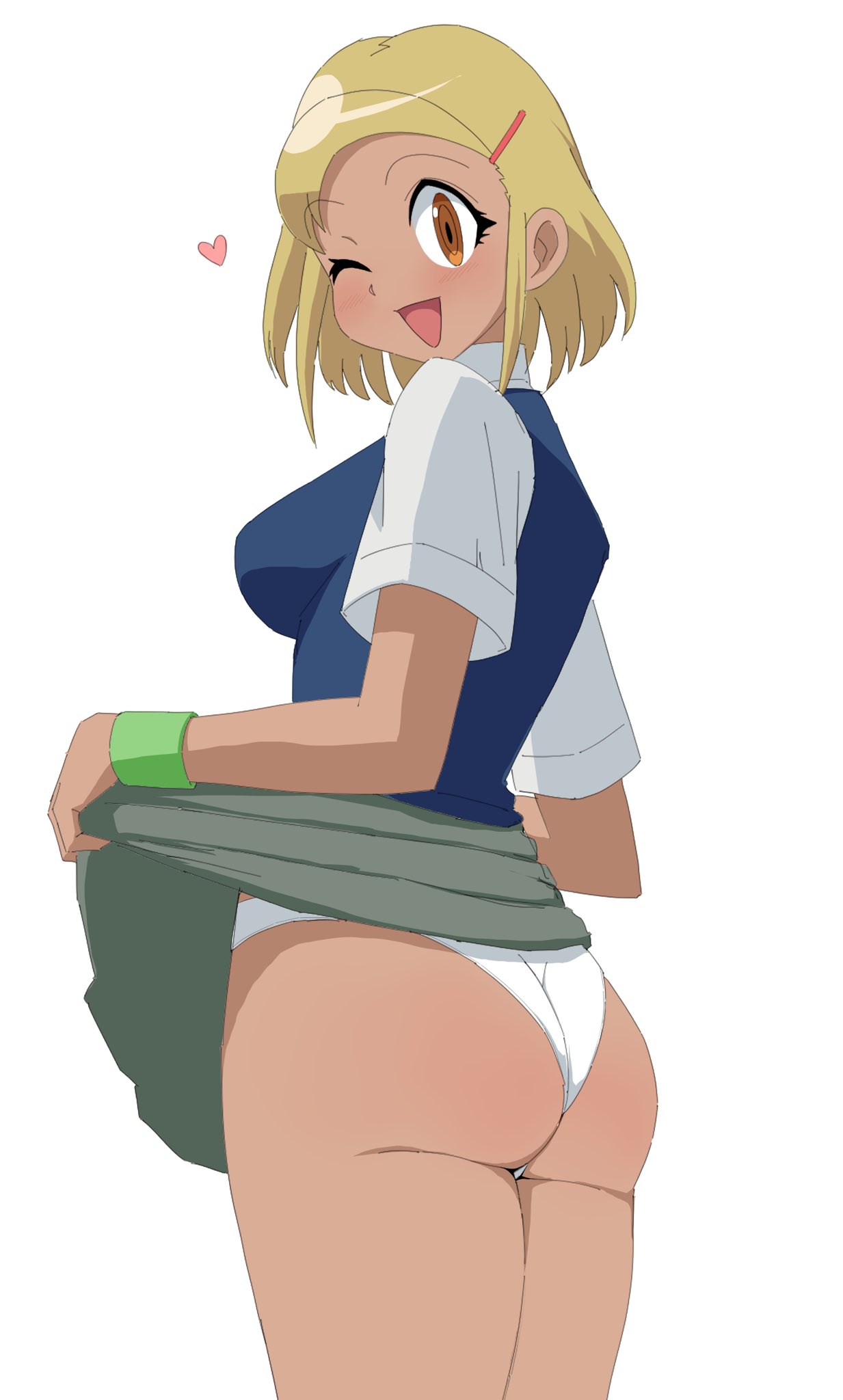 1girls angol_mois ass big_ass big_breasts blonde_hair blonde_hair color dark-skinned_female female female_only gyaru huge_ass huge_breasts kere_domo keroro_gunsou lifting_skirt one_eye_closed only panties pose posing provocative school_uniform schoolgirl short_hair skirt skirt_lift slutty_pose solo_female tan_body tan_skin tanned tanned_skin thick thick_ass thick_legs thick_thighs thighs