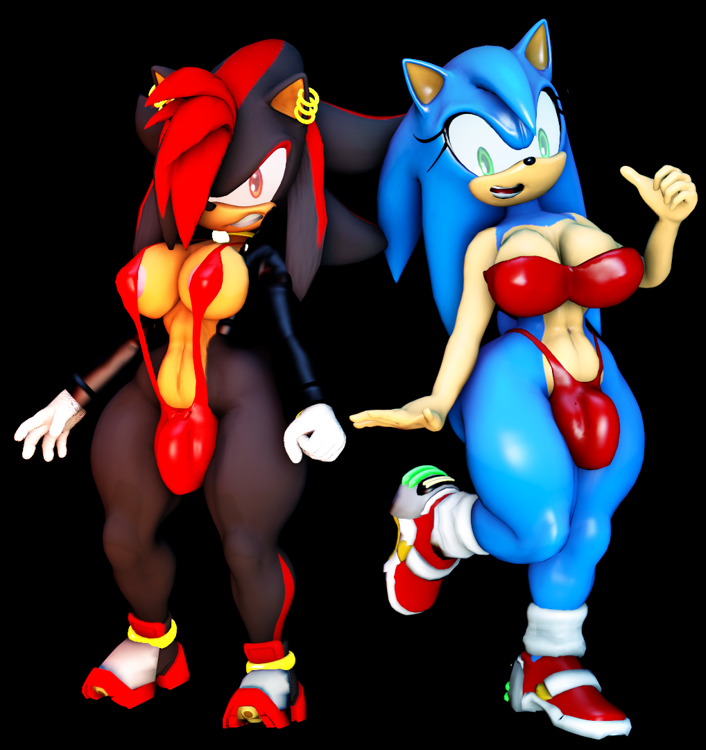 2futas 3d amber_eyes anthro big_breasts bikini bikini_bottom bikini_top black_body black_fur black_hair blue_body blue_fur blue_hair breasts bulge bulge_through_clothing ear_piercing fur furry futa_only futanari gloves green_eyes hedgehog red_bikini red_hair sega senna_source sfm shade_the_hedgehog shadow_the_hedgehog shoes sonic_(series) sonic_the_hedgehog sonic_the_hedgehog_(series) sonique_the_hedgehog swimsuit wide_hips