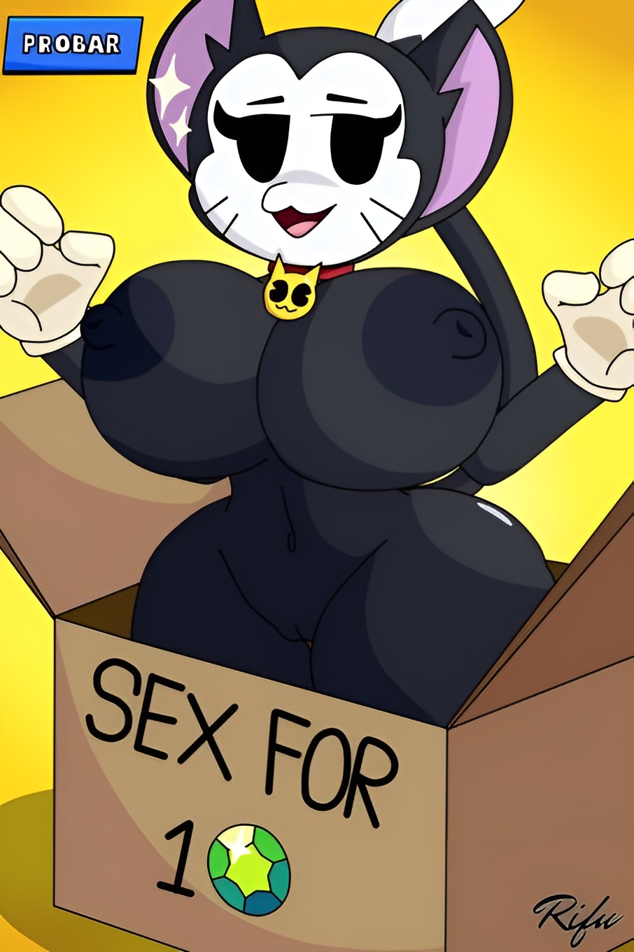big breasts, big legs, big muscles, big nipples, breasts, facial horn, female, furry, kit (brawl stars), muscles, rifurabbit, rule 63