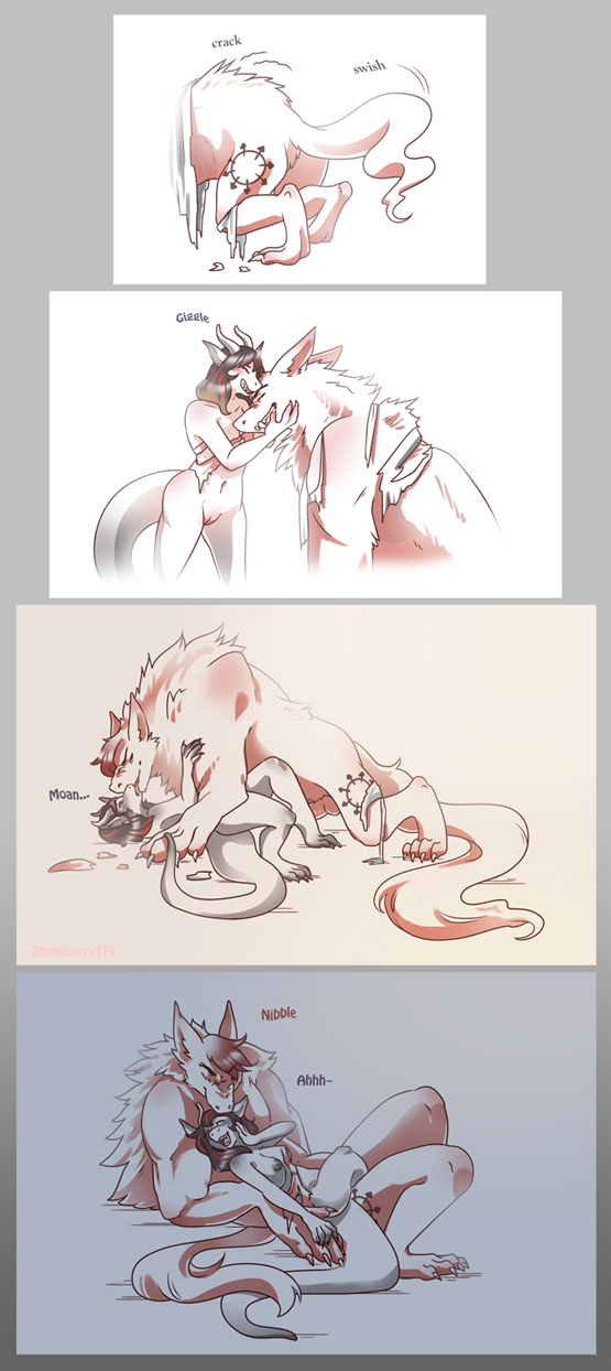 2019 anthro anthro_on_feral areola artist_name balls biped black_hair border breasts canid canine canis closed_eyes clothing colored comic dialogue digitigrade dragon duo duo_transformation english_text erection female feral front_view genitals grey_border hair hi_res highlights_(coloring) horn kissing leg_markings legs_together lying lying_on_ground male male/female mammal markings motion_lines mythological_creature mythological_scalie mythology navel neanne_(vyruem) nipples non-mammal_breasts non-mammal_hair non-mammal_navel non-mammal_nipples non-mammal_pussy nude on_back on_ground open_mouth penis pussy quadruped red_highlights scalie sequence shaded side_view simple_background sitting sitting_on_another sitting_on_ground smile snout species_transformation spread_legs spreading standing strawberrytfs text time_skip torn_clothing transformation transformation_sequence traurig_(vyruem) white_background wolf zoophilia