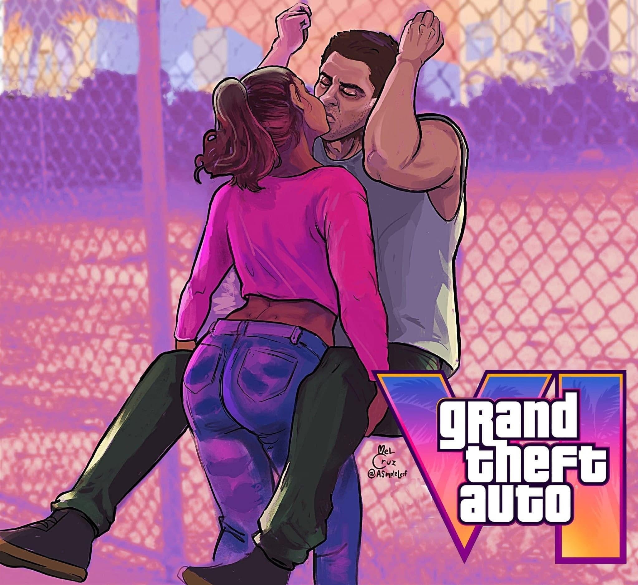 1boy, 1girls, ass, ass focus, big ass, couple, fanart, female, female domination, female on male, female on top, femdom, funny, grand theft auto, grand theft auto vi, jason duval, jeans, kissing, latina, lifting, lifting partner, lifting person, lucia caminos, male, meme, pants, rockstar games, shirt, suspended, suspended in midair, tagme
