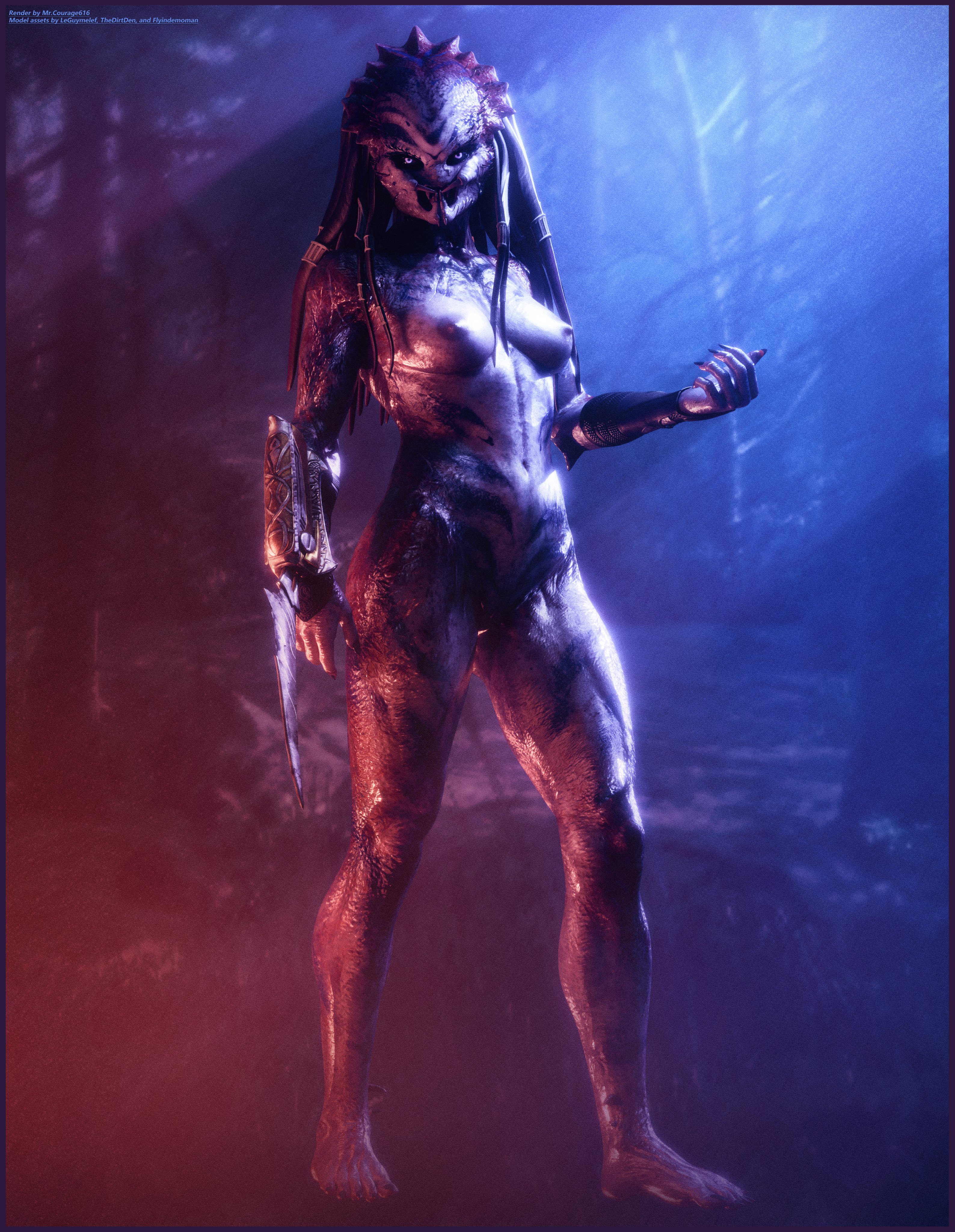 3d, alien, alien girl, alien humanoid, female, female yautja, mrcourage616, nude, nude female, oc, predator (franchise), yautja