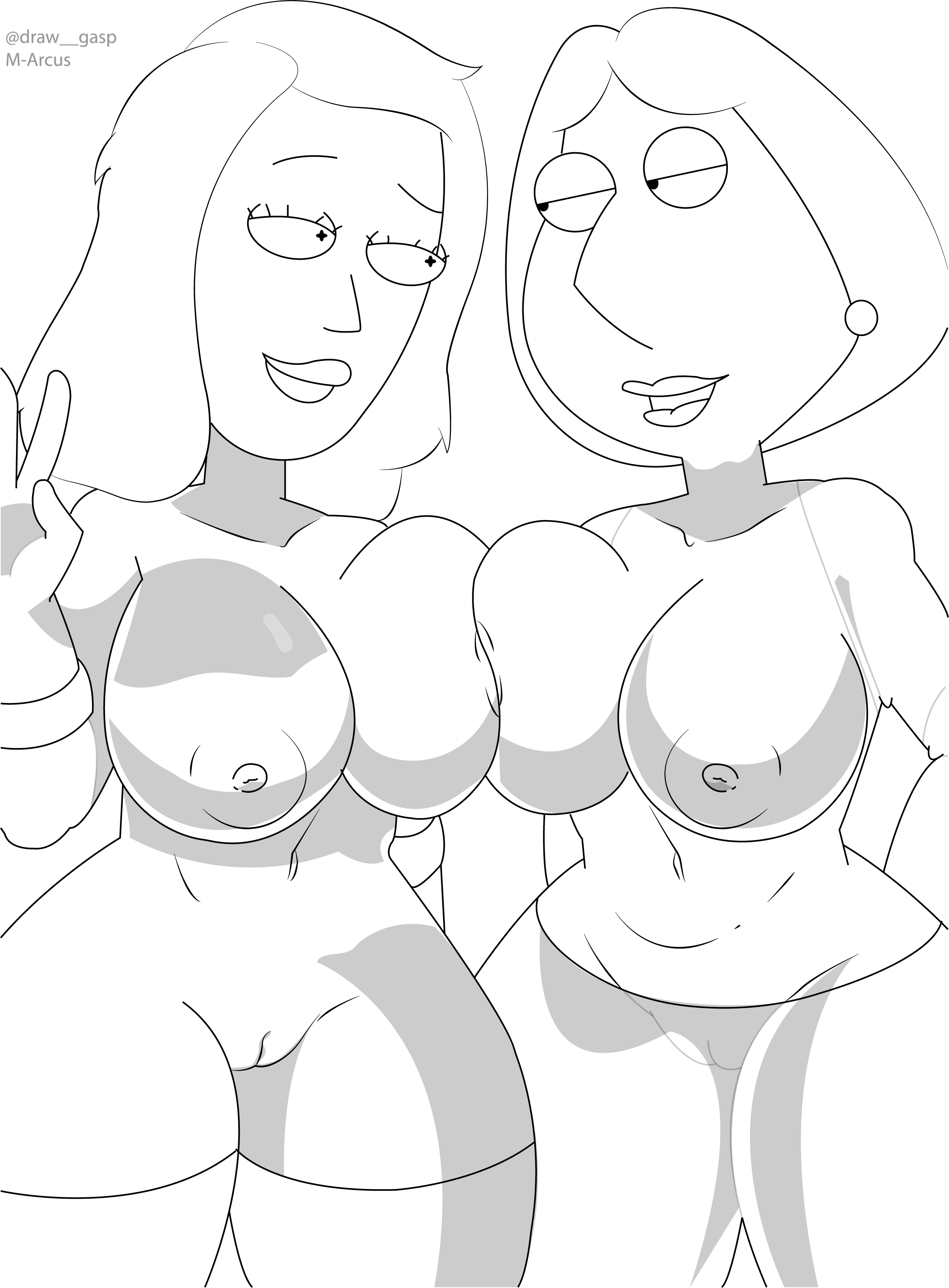 20th century fox, 20th century studios, 2girls, adult swim, beth smith, big breasts, black screen roulette, breasts, completely nude, crossover, duo female, family guy, female, female focus, female only, fox corporation, fuzzy door productions, huge breasts, line art, lois griffin, long hair, looking at another, looking at partner, m-arcus, mature, mature female, milf, mother, nude, nude female, rick and morty, seth macfarlane, short hair