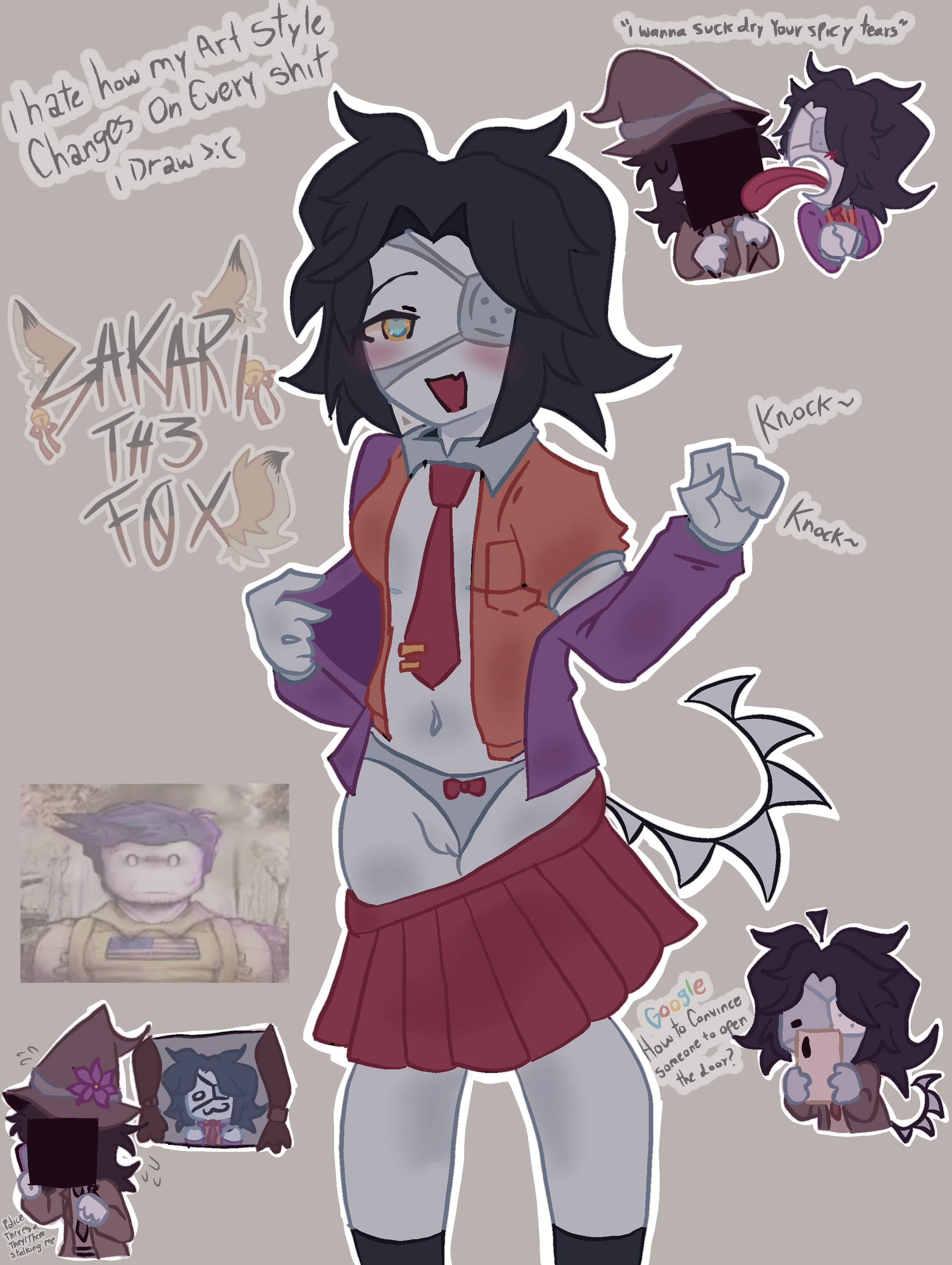 1other, ambiguous gender, artist name, artist signature, azure (forsaken), blush, brown background, censored face, clothed, clothing, english text, exposed pussy, eyepatch, female, forsaken (roblox), guest (roblox), guest 1337 (forsaken), meme in the background, monitoring (deco*27), monitoring two time, official alternate costume, panties aside, partially clothed, pussy, roblox, roblox game, robloxian, sakarith3f0x, self upload, skirt down, solo female, solo focus, standing, tagme, text, thighs, two time (forsaken), undressing, watermark, xd