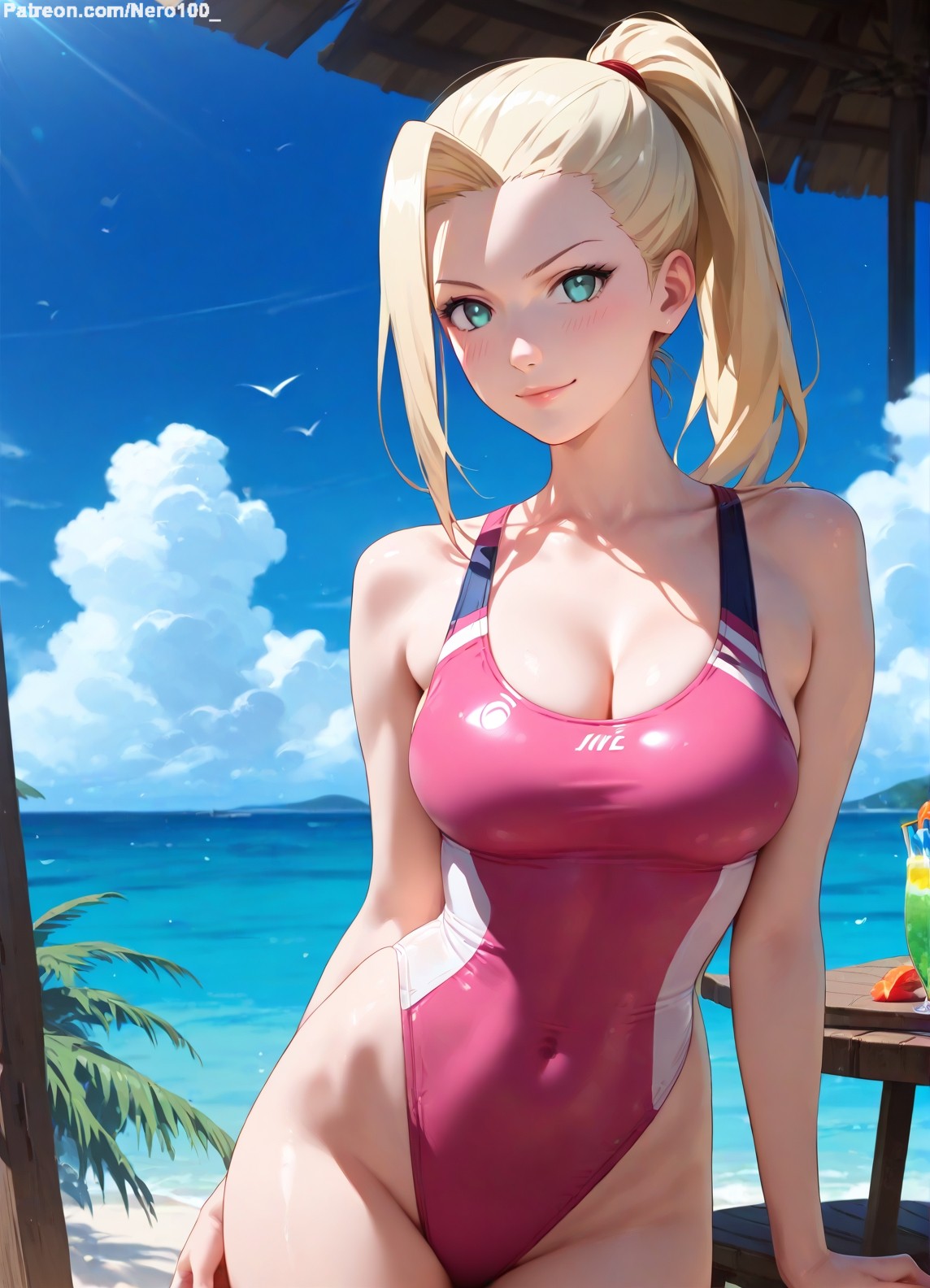 1girls, 2d, ai generated, areolae, big breasts, blonde female, blonde hair, boruto: naruto next generations, breasts, chest, cleavage, curvy, curvy figure, cute, cute face, detailed, eyelashes, eyeshadow, female, female only, fit, fit female, focus, hair, ino yamanaka, large breasts, legs, light skin, light-skinned female, lips, lipstick, long hair, low quality, makeup, mascara, naruto, naruto (series), naruto shippuden, one-piece swimsuit, outdoors, outside, pale skin, pale-skinned female, perky breasts, ponytial, posing, seductive, seductive look, stable diffusion, swimsuit, swimwear, tagme, thighs, thin waist