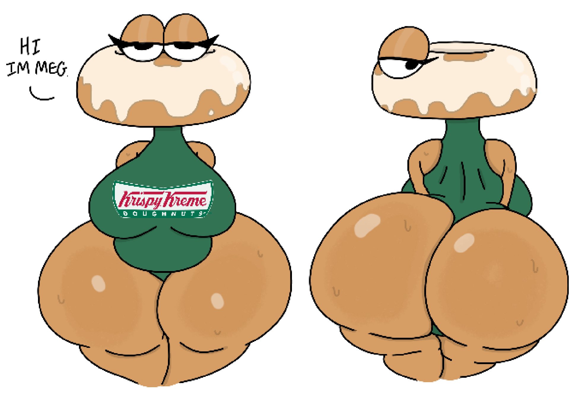 animate inanimate, anthro, ass, back, big ass, big ass (female), dessert, donut, doughnut, female, food, food humanoid, krispy kreme, leotard, theslashfive, voluptuous, voluptuous female, white background