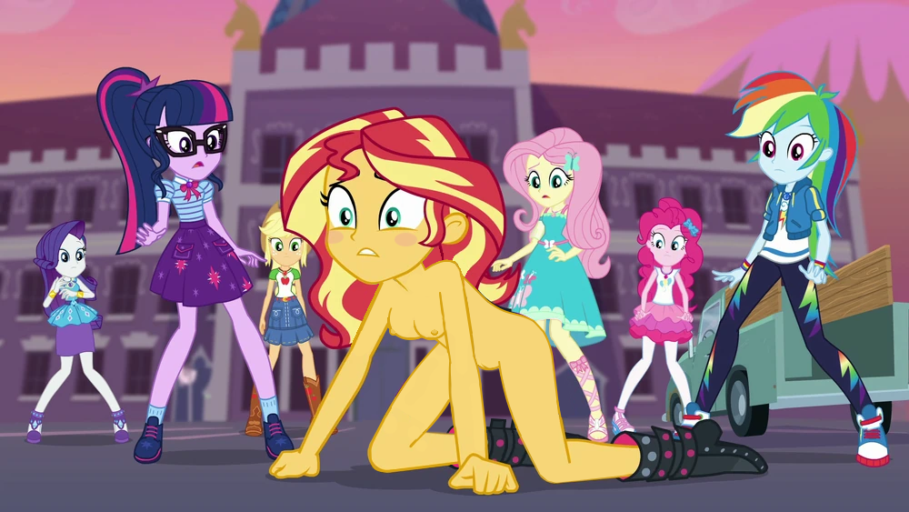 7girls applejack_(mlp) blushing edit equestria_girls fluttershy_(mlp) hands_and_knees mlp_g5 my_little_pony pinkie_pie_(mlp) public_nudity rainbow_dash_(mlp) rarity_(mlp) sunset_shimmer surprised twilight_sparkle_(mlp)