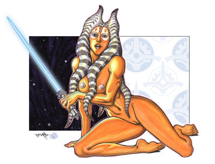 1girls 2007 catthouse_studios clone_wars female female_only nude open_mouth orange_skin shaak_ti solo star_wars tcatt togruta