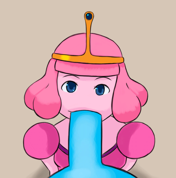 adventure time, animated, blue eyes, breasts, crown, cum in mouth, cum in throat, cum swallow, fellatio, female, hair, looking at viewer, oral, pink dress, pink hair, pink skin, pov, princess bubblegum, short hair, small breasts, swallowing, swallowing cum, young, young princess bubblegum