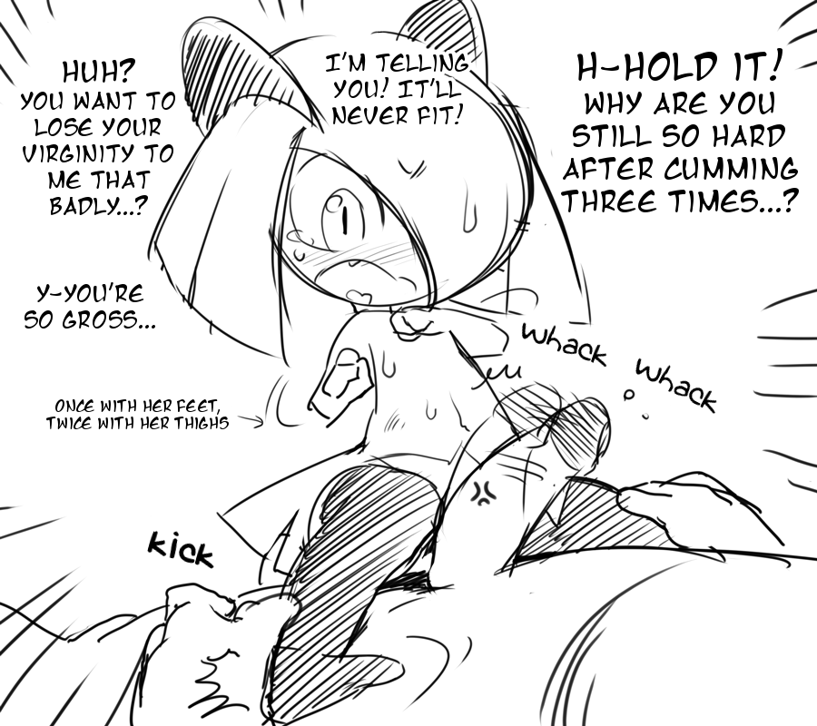 blush english_text female human interspecies kirlia male mammal mizo_ne monochrome nintendo penis pokemon pokemon_(species) pokephilia text translated video_games