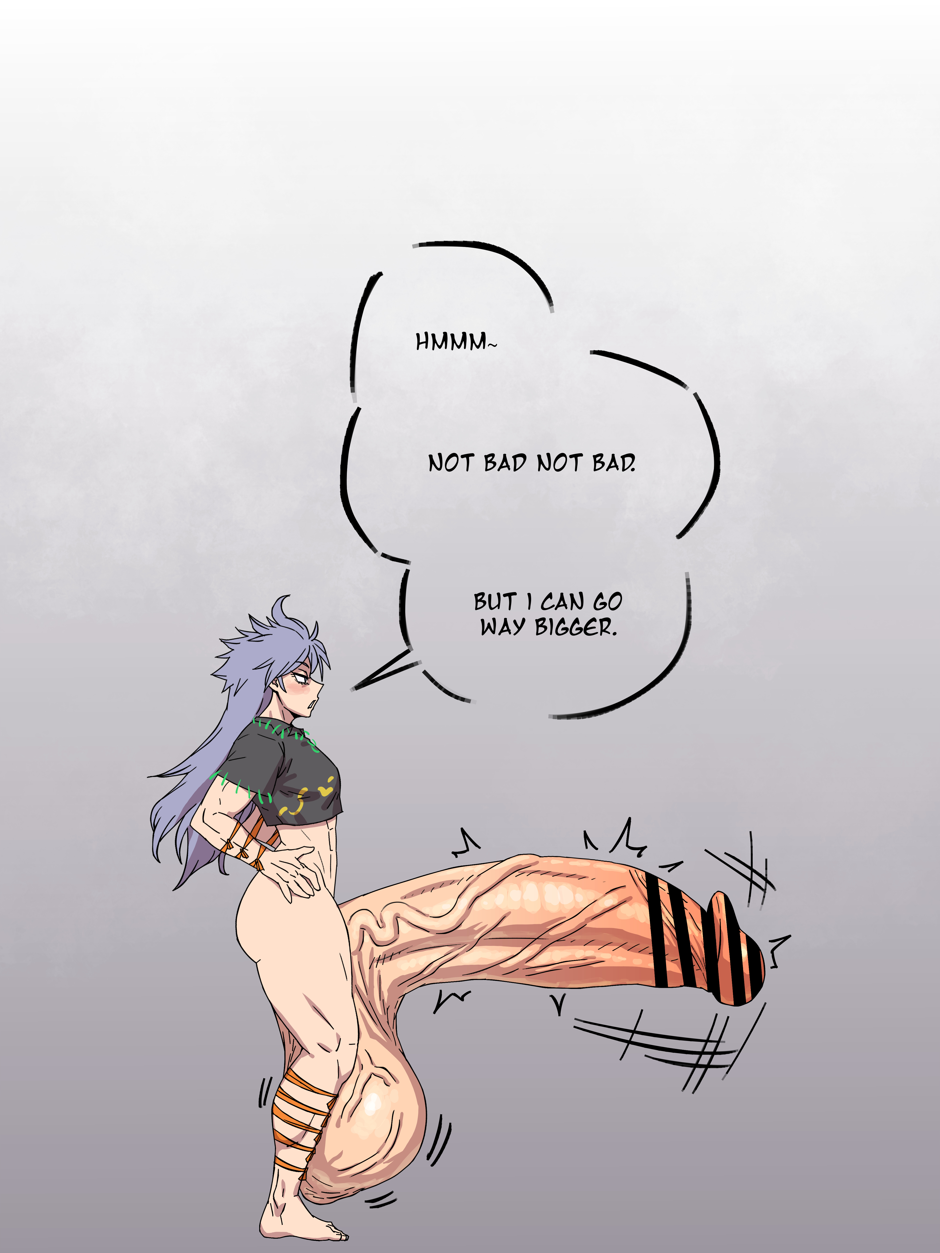 2d, abs, bar censor, censored, eddybird, futa only, futanari, getting erect, himemushi momoyo, huge balls, huge cock, hyper, hyper balls, hyper penis, muscular futa, penis expansion, touhou, veiny penis