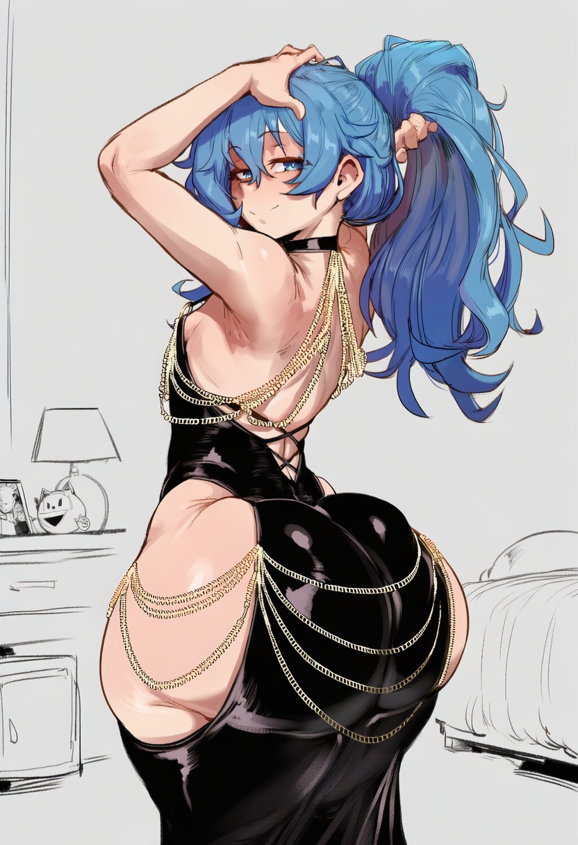 , 1girls, ai generated, ass bigger than head, big ass, date a live, himekawa yoshino, huge ass, ishimo, modakawa dress, petite, seductive smile