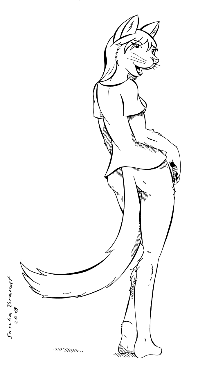 anthro ass bottomless clothed clothing feline female invalid_tag lionclaw1 mammal monochrome nude pussy shirt t-shirt whiskers