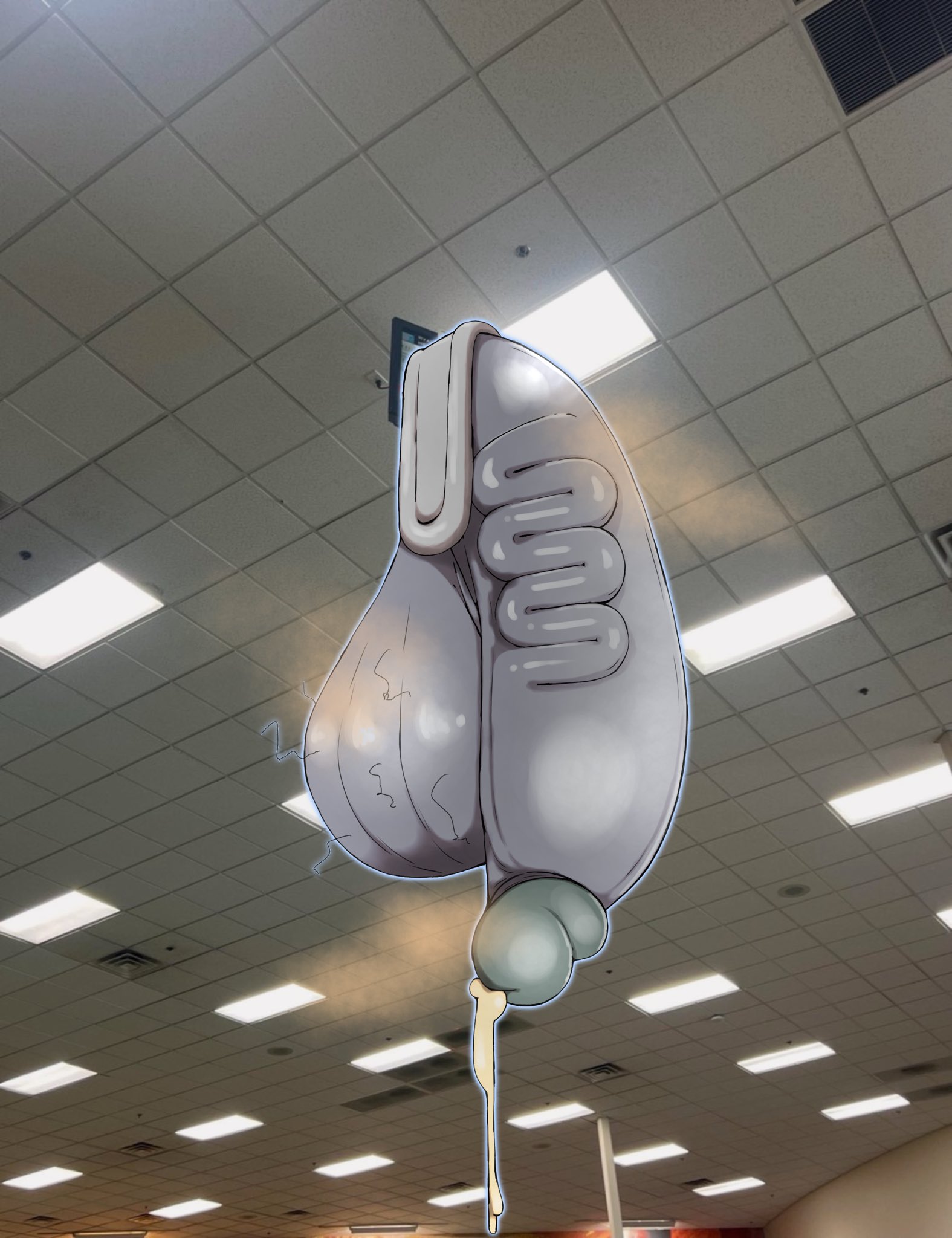 ceiling, focus on penis, futanari, grey penis, huge penis, hyper, hyper balls, hyper penis, hyper testicles, meme, musk clouds, precum, pubic hair, shimi mk two, television, the ring, the tv that the ring girl would break her neck from, veiny penis, yamamura sadako