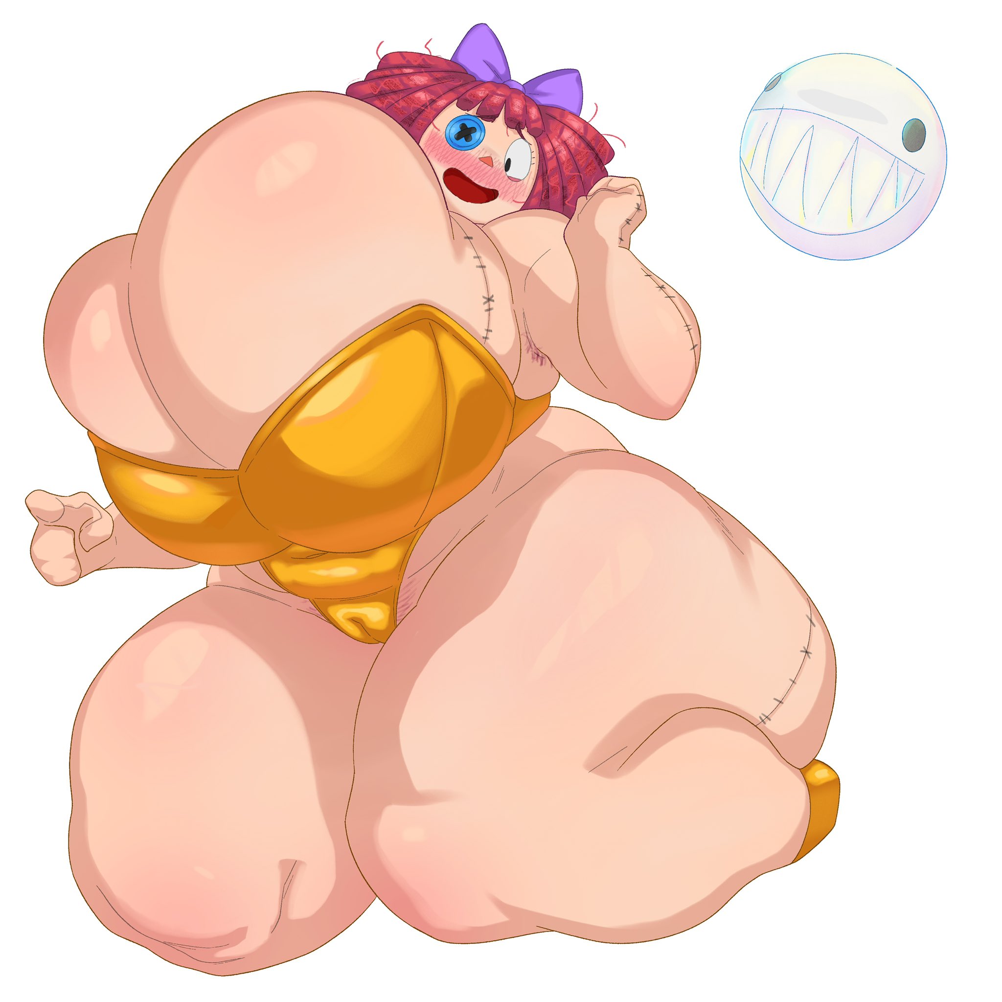 1girls, 2026, bbw, blush, bow, bubble (the amazing digital circus), button eye, doll girl, glitch productions, gooseworx, huge breasts, huge thighs, leotard, obese, obese female, ragatha, ragatha (dancer outfit), ragatha (tadc), ragatha (the amazing digital circus), ragdoll, red hair, red-haired female, riceoctopii, tagme, the amazing digital circus, triangle nose