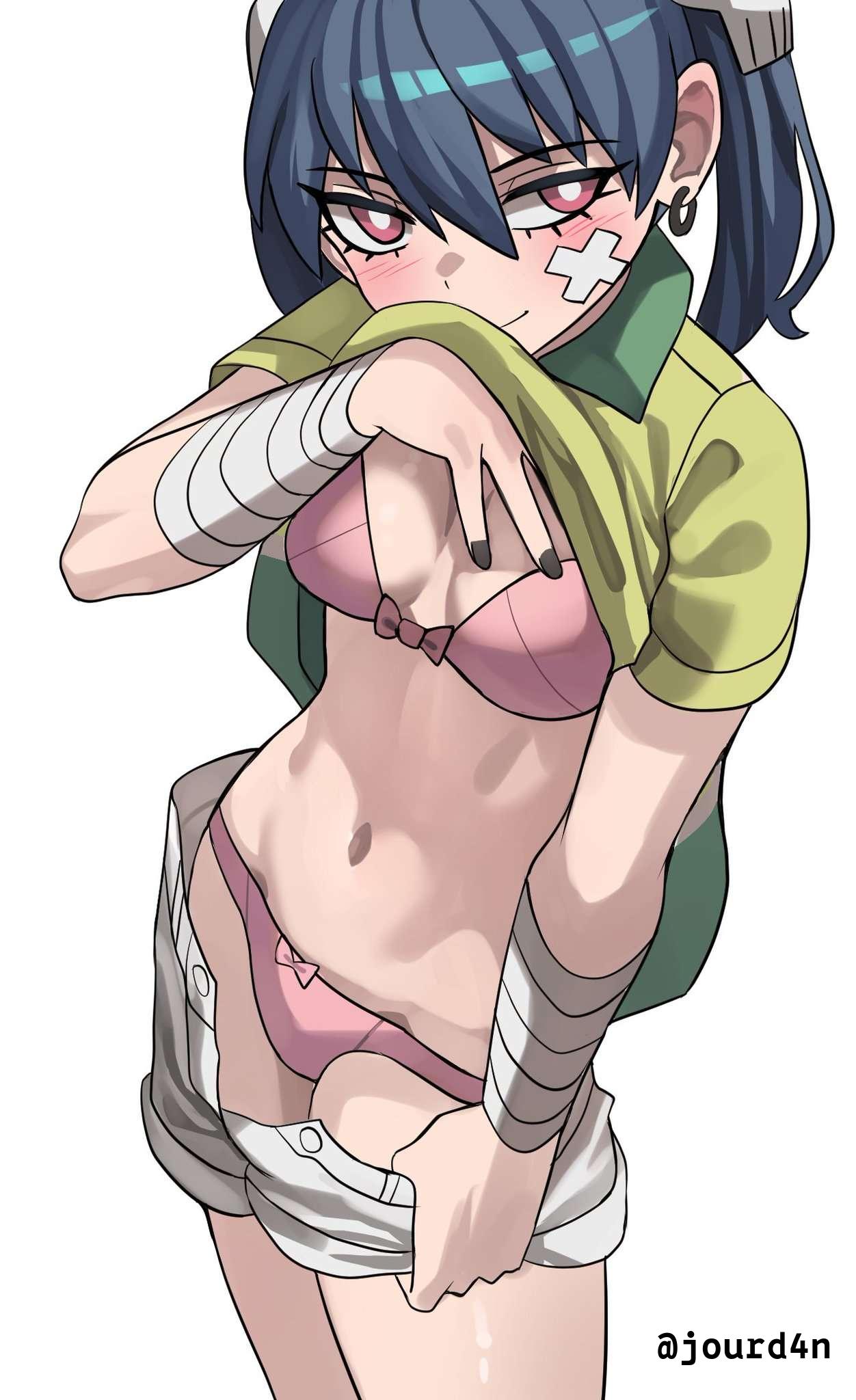 1girls, 2d, 2d (artwork), 2d artwork, bare belly, bare hands, bare legs, bare midriff, bare navel, bare skin, bare thighs, belly, belly bulge, belly button, black fingernails, black hair, black nail polish, black nails, black-haired female, blush face, blush lines, blushing, blushing at viewer, blushing female, blushing lines, bra, breasts, cleavage, closed mouth smile, digital, digital art, digital drawing, digital drawing (artwork), digital media, digital media (artwork), drawing, ear piercing, ear piercings, earrings, exposed, exposed belly, exposed legs, exposed midriff, exposed navel, exposed skin, exposed thighs, exposing, exposing breasts, exposing chest, exposing self, eyebrows visible through hair, female, female focus, female only, fingernails, fingers, flushed, flushed face, from above, from front, front view, groin, hair between eyes, half naked, half nude, head tilt, high resolution, highres, inguinal crease, inguinal ligament, ji-yoon (jourd4n), jourd4n, lean figure, long hair, looking at viewer, looking up, looking up at viewer, medium breasts, midriff, nail polish, nails, naked, naked female, naked woman, narrow waist, navel, nude, nude female, nudity, oc, original, original art, original artwork, original character, panties, partially undressed, pierced ear, pierced ears, pink bra, pink eyes, pink panties, pink underwear, pink-eyed female, posing, posing for the viewer, posing naked, posing nude, presenting breasts, presenting underwear, revealing breasts, revealing underwear, semi nude, shoulders, showing breasts, showing chest, showing underwear, simple background, slender body, slender waist, slim female, slim waist, smile, smiley face, smiling, smiling at viewer, solo, standing, thighs, tilted head, top view, underwear, upper body, viewed from above, white background, wwhite pupils