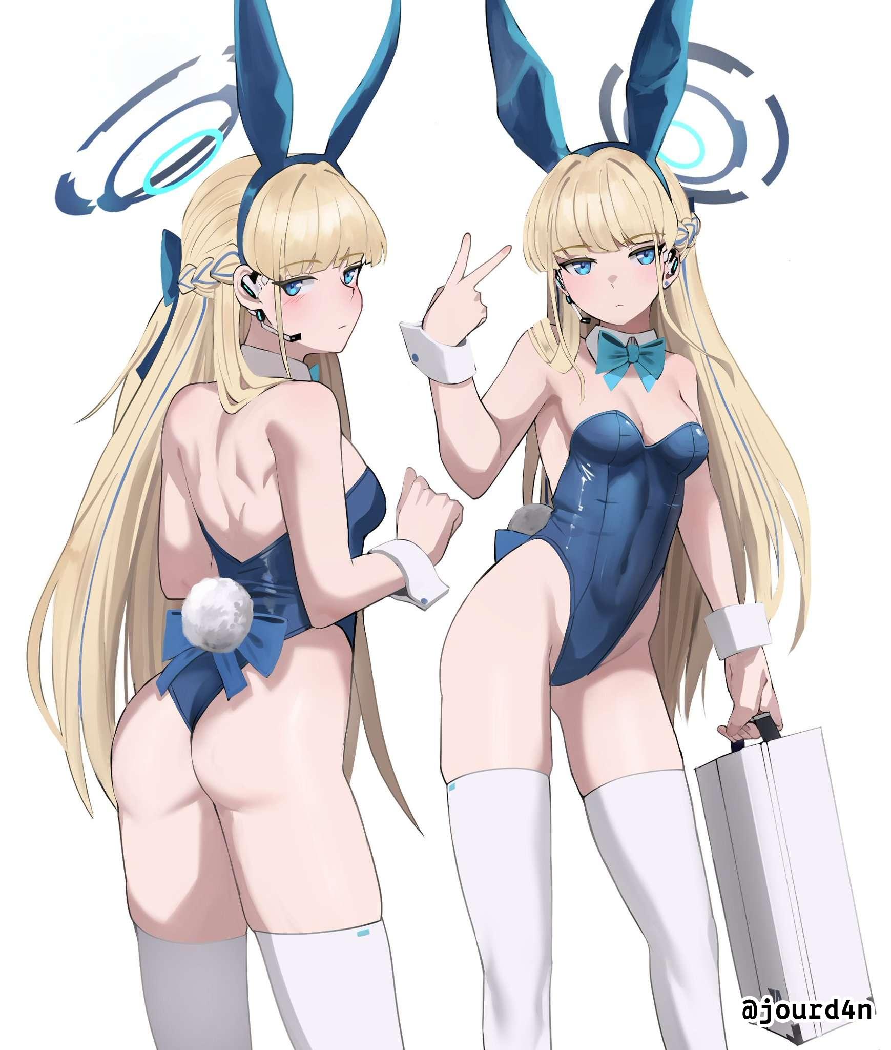 1girls, 2d, 2d (artwork), 2d artwork, arm up, ass, ass cleavage, ass crack, average breasts, back, back view, behind view, belly, belly button, blank expression, blank eyes, blank stare, blonde, blonde female, blonde hair, blonde hair female, blonde-haired female, blue archive, blue bowtie, blue bunny ears, blue bunnysuit, blue eyes, blue hair, blue hair ribbon, blue hair tie, blue hairband, blue halo, blue leotard, blue ribbon, blue topwear, blue-eyed female, blue-haired female, blunt bangs, bored, bored expression, bowtie, braid, braided hair, braids, breasts, bubble ass, bubble butt, bunny ears, bunny tail, bunnygirl, bunnygirl outfit, bunnysuit, butt, cleavage, collar, collarbone, crown braid, digital, digital art, digital drawing, digital drawing (artwork), digital media, digital media (artwork), drawing, ear piercing, ear piercings, elbows, emotionless, eyebrows visible through hair, female, female focus, female only, fingernails, fingers, fit female, from behind, from front, front view, gluteal fold, groin, hair ribbon, hair tie, halo, hand up, head tilt, high resolution, highres, inguinal crease, inguinal ligament, jourd4n, knees, lean figure, legwear, leotard, linea alba, long hair, long legs, looking at viewer, looking back, looking back at viewer, median furrow, medium breasts, midriff, multicolored hair, multiple views, narrow waist, navel, neutral expression, peace sign, petite, petite body, petite breasts, petite female, petite girl, petite tits, pierced ear, pierced ears, rear view, ribbon, shoulder blades, shoulders, sign, simple background, slender body, slender legs, slender waist, slim female, slim waist, solo, standing, stockings, stomach, suitcase, teen girl, teenage female, teenage girl, teenager, thick ass, thick butt, thigh gap, thigh highs, thighhighs, thighs, tilted head, toki (blue archive), toki (bunny) (blue archive), top view, topwear, upper body, v, v sign, viewed from behind, white background, white collar, white legwear, white stockings, white thigh highs, white thighhighs, white wrist cuffs, wrist cuffs, young female, young woman