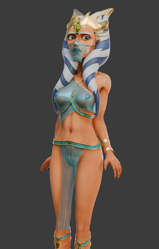 1girls, 3d, 3d (artwork), ahsoka tano, airress3d (3d-modeller), alien, alien girl, alien humanoid, blender, blue eyes, breasts, clone wars, dark areola, dark areolae, dark nipples, face markings, facial markings, female, female focus, female only, jewelry, lekku, lekku (anatomy), loincloth, looking at viewer, lucasfilm, lydas3d, mask, masked, masked female, medium breasts, nipples, nipples visible through clothing, orange body, orange skin, orange-skinned female, pussy, pussy lips, pussy peek, see-through, see-through clothes, see-through clothing, showing off, simple background, star wars, tease, teasing, togruta, vagina