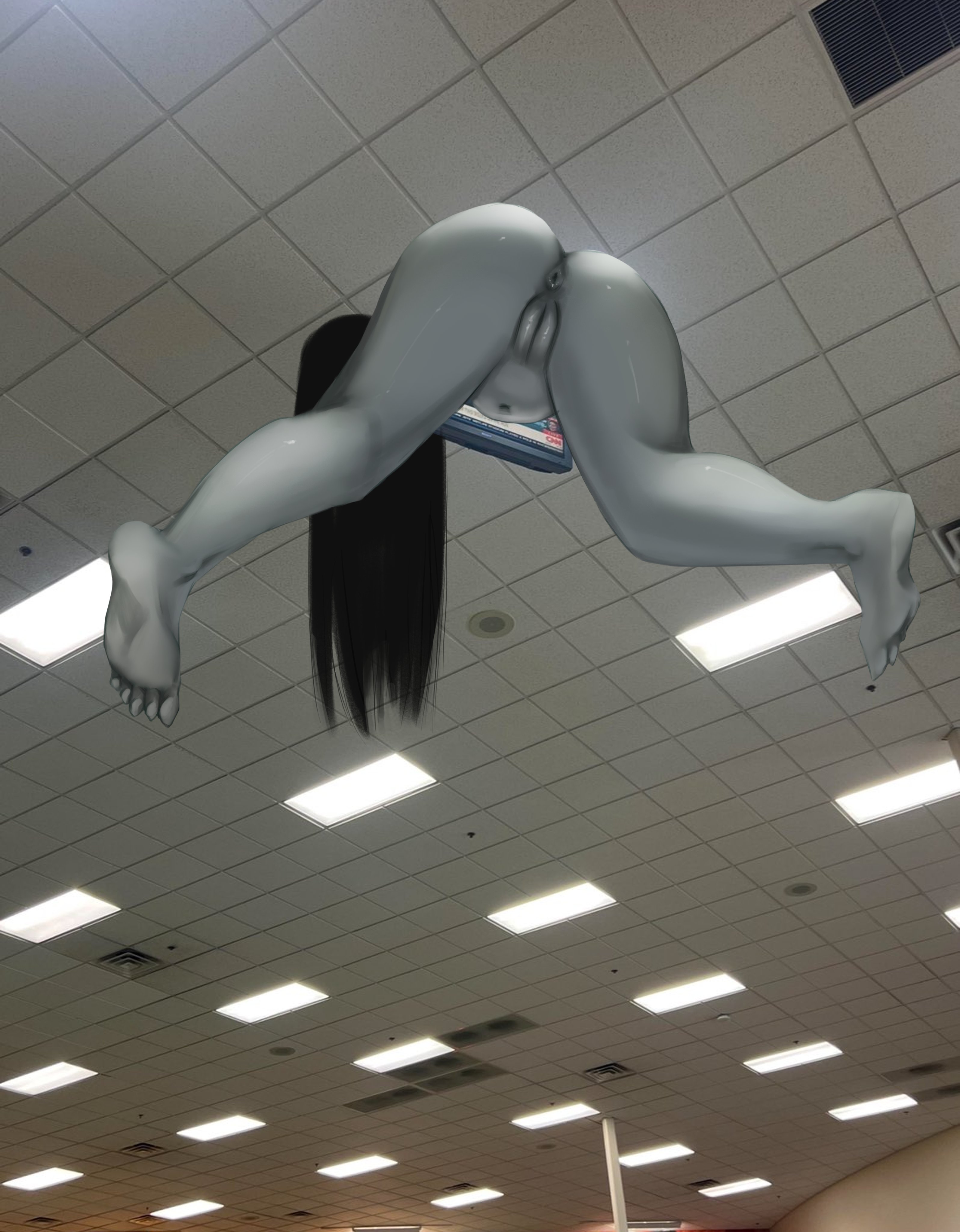 1girls, anus, ass, ceiling, completely nude, completely nude female, female, female only, moloko ne shipi, naked, naked female, nude, nude female, pussy, solo, solo female, spread legs, television, the ring, the tv that the ring girl would break her neck from, yamamura sadako