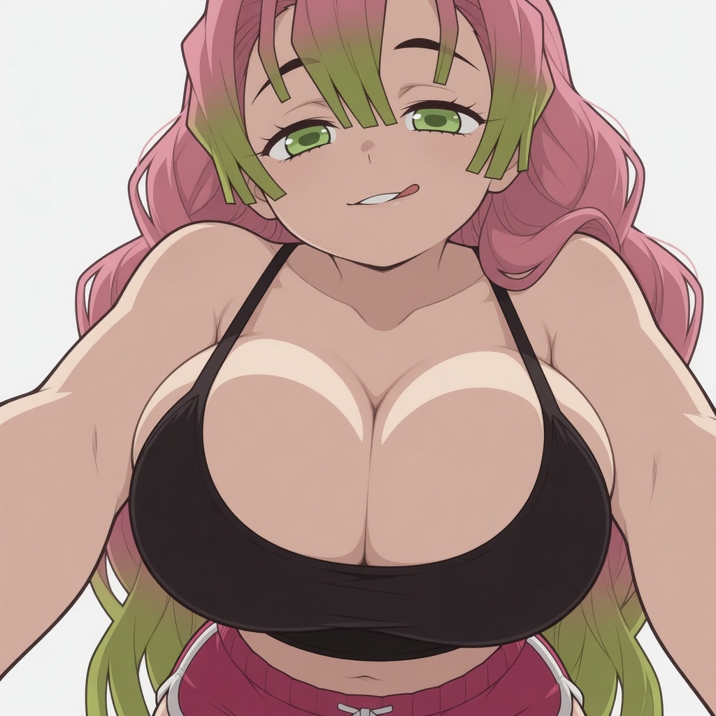 1girls, big breasts, breasts, breasts focus, demon slayer, godilovebutts, green eyes, kanroji mitsuri, massive breasts, mitsuri kanroji, pink hair, solo, solo female, solo focus, tagme