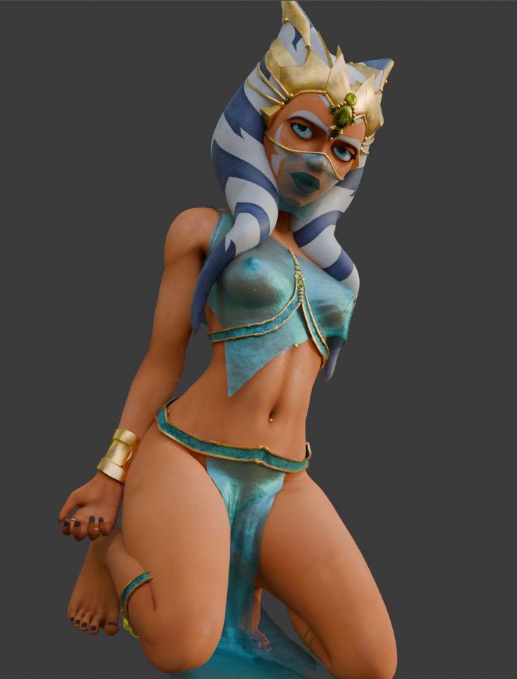 1girls, 3d, 3d (artwork), ahsoka tano, airress3d (3d-modeller), alien, alien girl, alien humanoid, blender, blue eyes, breasts, clone wars, dark areola, dark areolae, dark nipples, face markings, facial markings, female, female focus, female only, jewelry, lekku, lekku (anatomy), loincloth, looking at viewer, lucasfilm, lydas3d, mask, masked, masked female, medium breasts, nipples, nipples visible through clothing, on knees, orange body, orange skin, orange-skinned female, pussy, pussy lips, pussy peek, see-through, see-through clothes, see-through clothing, showing off, simple background, slave, slave girl, slave outfit, star wars, tease, teasing, togruta, vagina