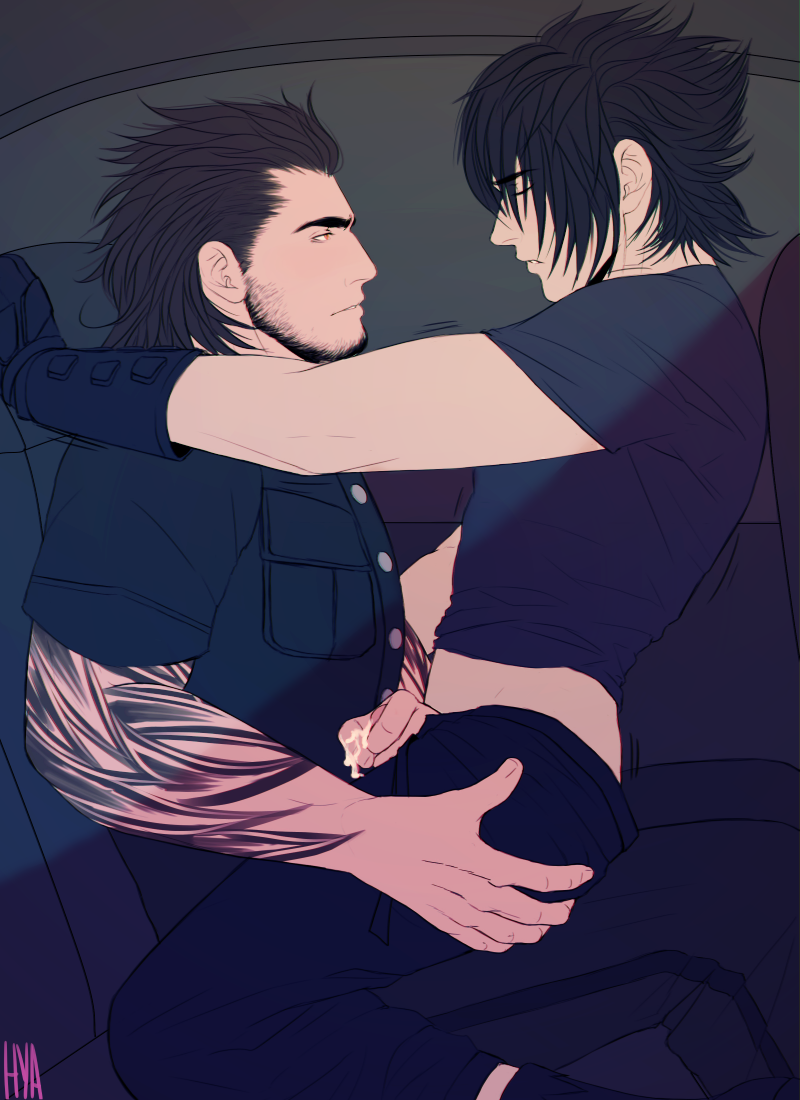 2boys clothed cum facial_hair final_fantasy final_fantasy_xv gay gladiolus_amicitia handjob human human_only male male/male male_only nebulousvega noctis_lucis_caelum sitting sitting_on_person tattoo yaoi