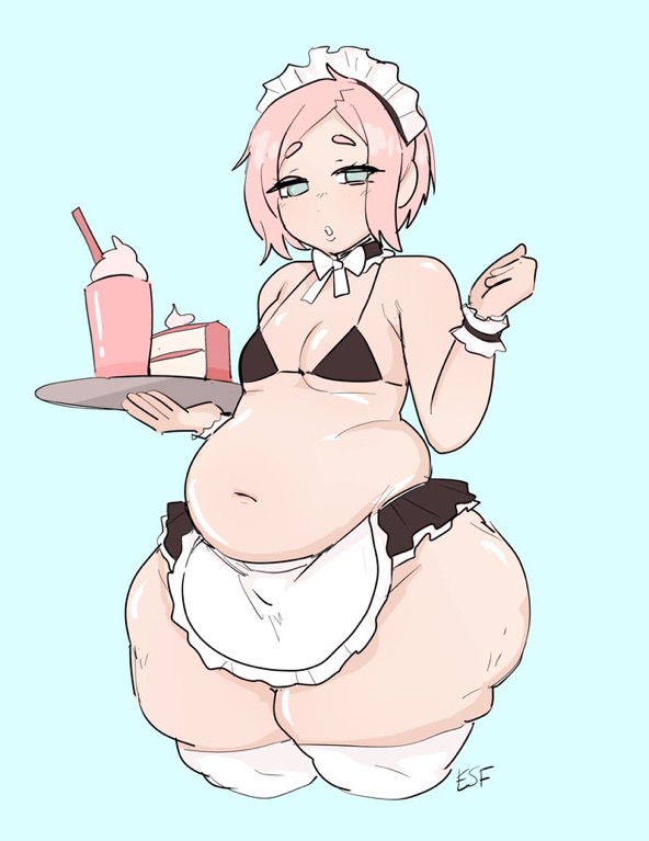 1boy, belly, bhm, chubby, chubby male, crossdressing, fat, fat ass, femboy, maid, maid headdress, male, pink hair, riu incognito, solo, thick thighs, thunder thighs, wide hips