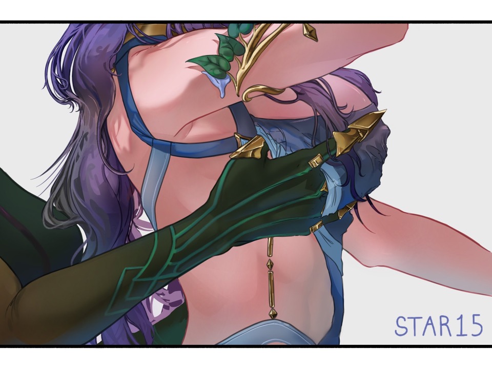 2girls, big breasts, busty, busty female, female/female, fondling breast, genshin impact, hand in shirt, hand on breast, lauma (genshin impact), lesbians, long fingers, long hair, nefer (genshin impact), nipple bulge, purple hair, sitting on lap, yuri