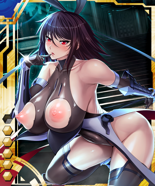 :d aoi_nagisa_(artist) aoi_nagisa_(metalder) arm_guards armor bangs bare_shoulders black_hair blush breast_hold breasts brown_hair card_(medium) cleavage collarbone covered_navel crossed_arms curvy elbow_gloves erect_nipples female from_side gloves grey_gloves grey_legwear hair_between_eyes hair_ribbon halterneck hand_on_hip hand_up highleg highleg_leotard highres huge_breasts impossible_clothes impossible_leotard leotard lilith-soft lipstick looking_at_viewer makeup maroon_hair milf mizuki_shiranui moon mother naughty_face night nipples no_bra official_art open_mouth parted_lips pink_lipstick puffy_nipples red_eyes ribbon see-through shiny shiny_clothes shiny_skin short_hair skin_tight sky standing succubus taimanin_(series) taimanin_asagi_battle_arena taimanin_asagi_battle_arena_all_card_gallery taimanin_yukikaze thighhighs thighs thong_leotard turtleneck vambraces