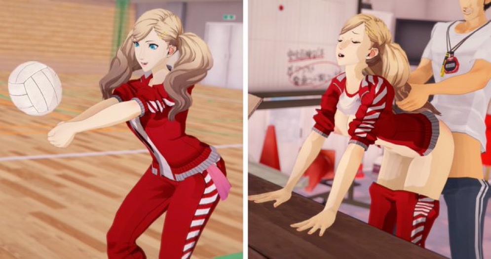 1boy1girl, 1girl1boy, 3d, 3d (artwork), ann takamaki, bad end, before sex, blonde, blonde female, blonde hair, blonde hair female, blonde-haired female, blue eyes, boobs, boobs out, breasts, breasts out, broken rape victim, corruption, ear piercing, erect nipples, evil grin, evil smile, eyes closed, femsub, gg-koi, gym, gym uniform, mind break, mouth open, pants, pants down, persona, persona 5, pink areola, pink fingernails, pink nipples, pulling hair, rape, sega, shirt, shirt up, smiling, suguru kamoshida, tits, tits out, vaginal, vaginal penetration, vaginal sex, volleyball, yellow hairclip