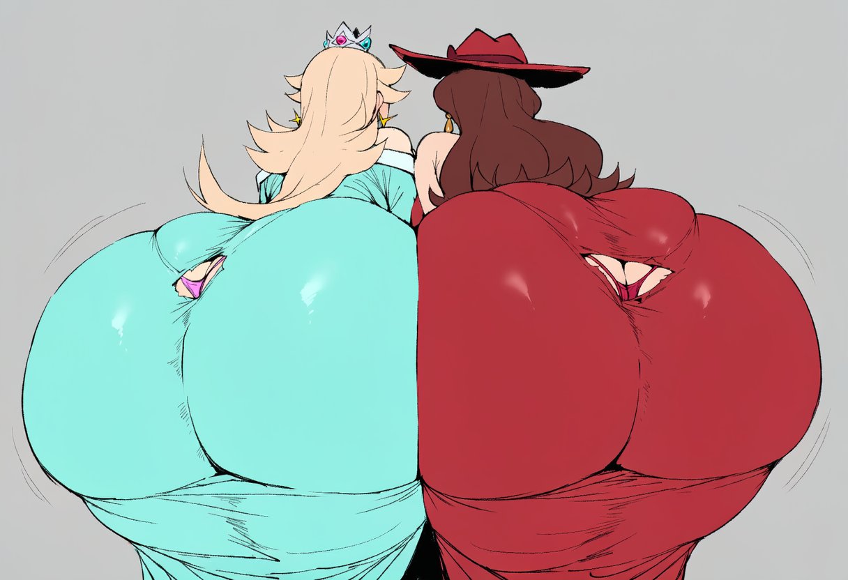 2girls, ai generated, ass, blonde, blonde female, blonde hair, blonde hair female, blonde-haired female, female, female only, hnakano88929, mario (series), pauline, princess rosalina, tagme, yellow hair, yellow hair female