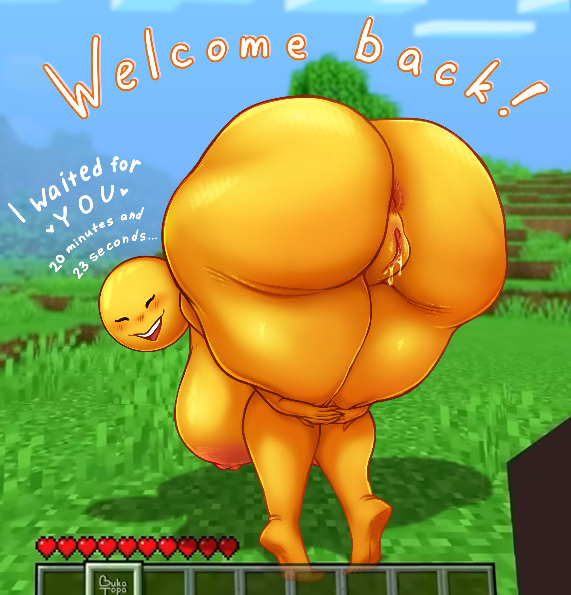 1girls, 2d, 2d (artwork), 2d artwork, anus, areola, areolae, ass, ass focus, ass up, ass up face down, big ass, big breasts, blush, blushing, breasts, bukatopa, closed eyes, crossgender, curvaceous, curvaceous figure, curvy, curvy body, curvy female, curvy figure, dialogue, english text, fat pussy, female, female focus, genderswap (mtf), gluteal fold, head down ass up, hi res, high quality, high resolution, highres, hips, horny, horror, horror (theme), humanoid, intergluteal cleft, large ass, large breasts, massive ass, microsoft, minecraft, mojang, monologue, mtf crossgender, naked, naked female, nipples, nude, nude female, outdoors, pov, pussy, pussy juice, pussy juice drip, rule 63, text, thick thighs, thighs, verity, verity (thatmob), wide hips, yellow skin, yellow-skinned female