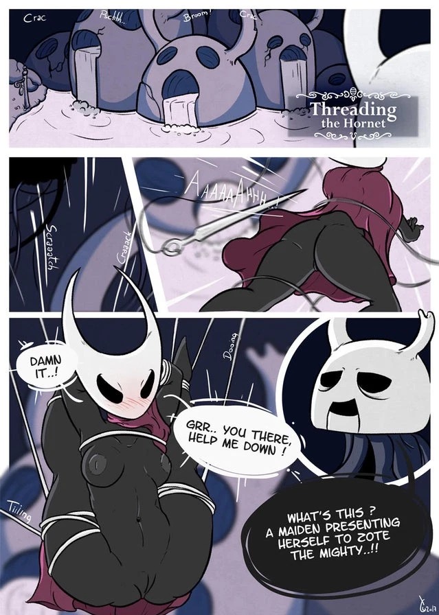 english text, eyebrowless, female, hollow knight, hornet (hollow knight), male, no arist, no source, solid eyes, straight, team cherry, text, unknown artist, video games, zoternzote the unmighty