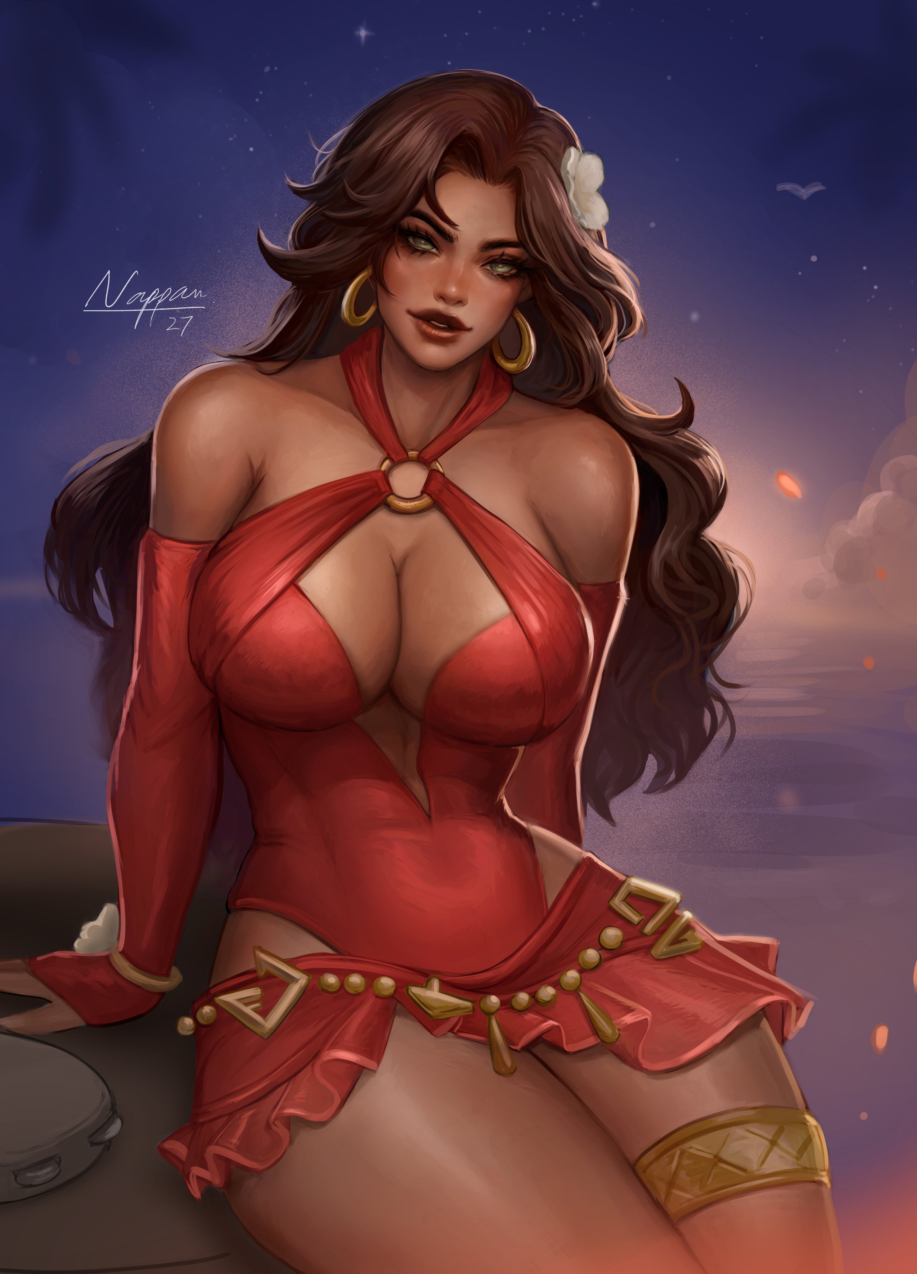 2d, big ass, big breasts, female, female only, fully clothed, marvel, marvel rivals, nappan27, scarlet witch, scarlet witch (marvel rivals), scarlet witch (seaside sorceress), solo, thick thighs, wanda maximoff