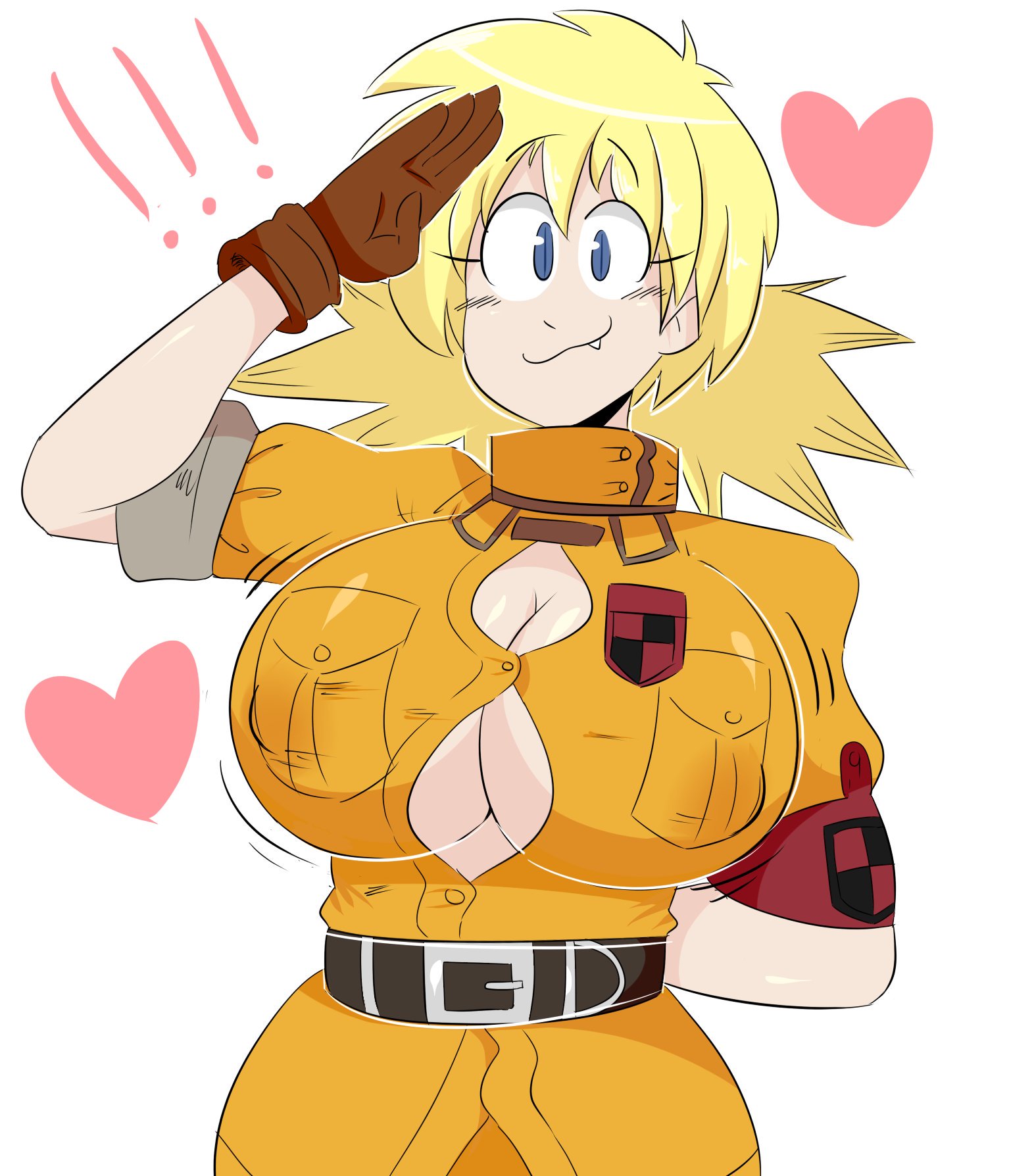 1girls, blonde hair, blue eyes, buttons, clothed, clothing, female, female only, hellsing, jacket, jinu, seras victoria, solo, straining buttons