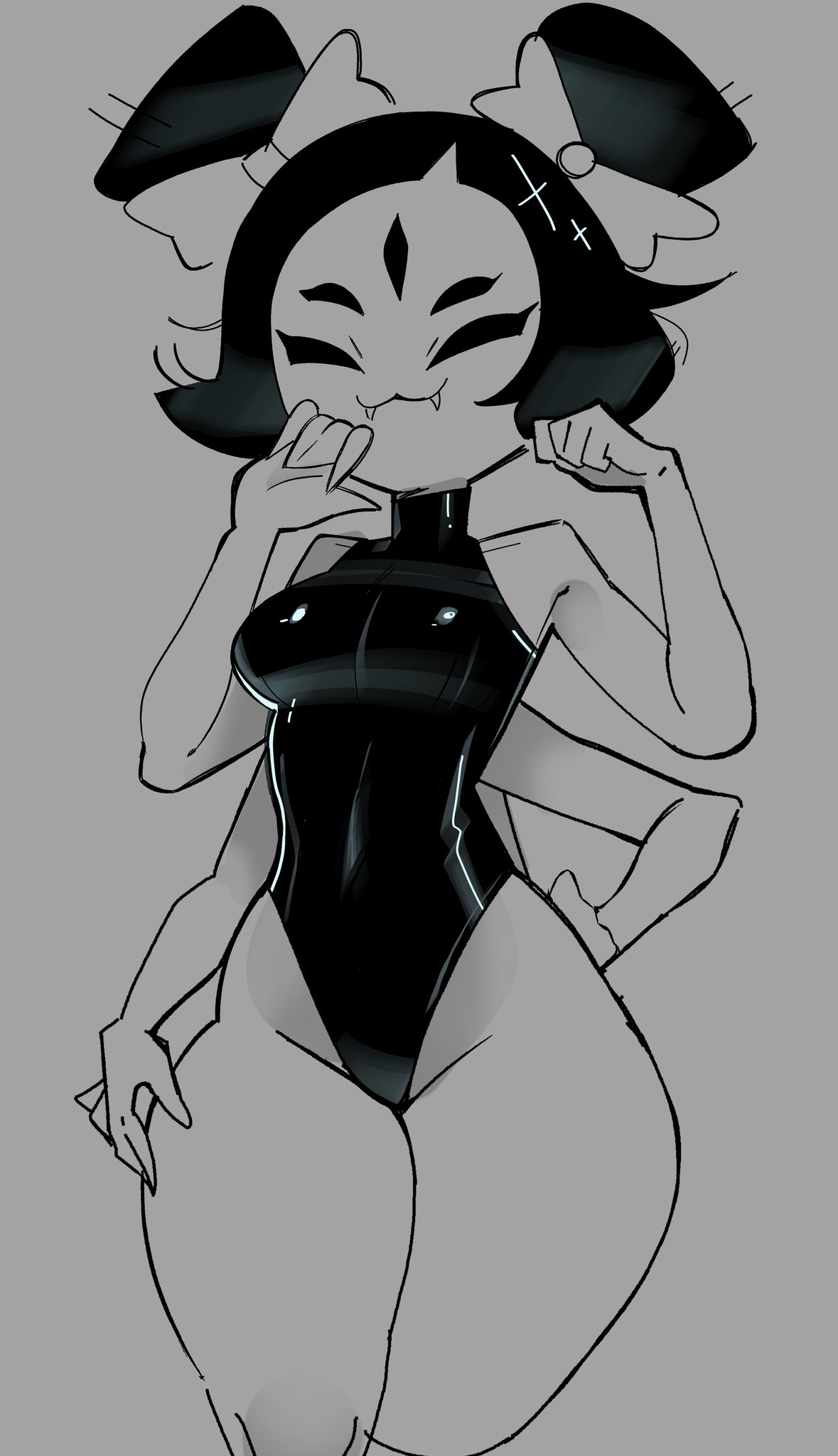 1girls, 5 eyes, 6 arms, anthro, arachnid, breasts, female, female focus, female only, hair bow, hair bows, leotard, looking at viewer, monster, monster girl, muffet, pigtails, ptitefrite, purple body, purple skin, spider, spider girl, tagme, thick thighs, tight clothing, undertale