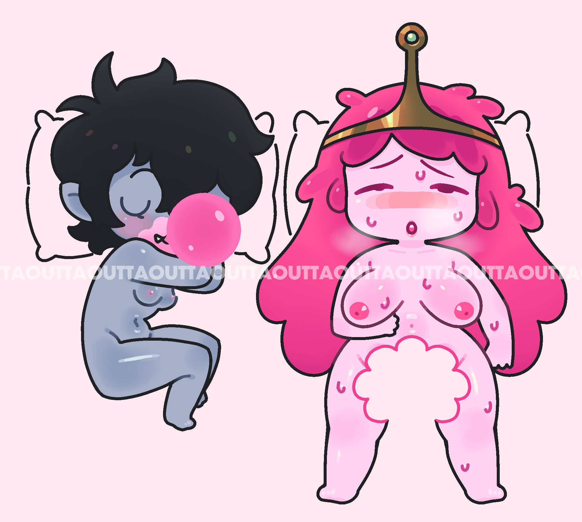 2girls, adventure time, bed, breasts, female, marceline, meme, nude, outtaoutta, princess bubblegum, tagme