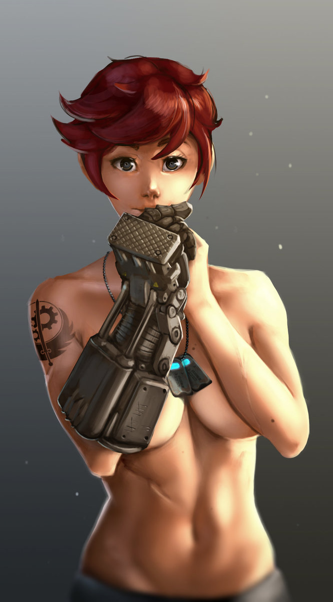 bethesda_softworks brotherhood_of_steel casual fallout fallout_new_vegas female female_focus female_only handwear human nude pale_skin pinup power_fist red_hair tattoo weapon