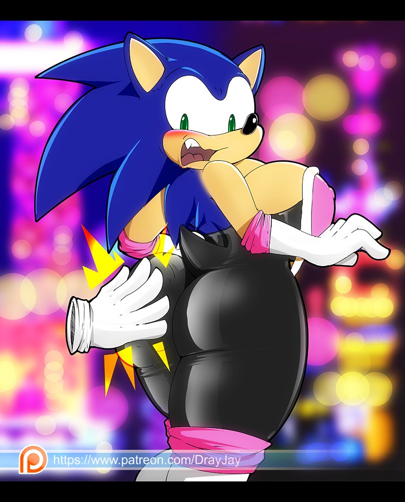 1girls, anthro, ass, big ass, big breasts, big butt, bimbo, black nose, blue fur, blush, breasts, busty, cleavage, clothing, disembodied hand, dracojeff, duo, female, fur, green eyes, hedgehog, rouge the bat (cosplay), rule 63, sega, sonic (series), sonic the hedgehog, sonic the hedgehog (series), sonique the hedgehog, spanking, tail, tight clothing, voluptuous