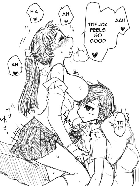 1boy 1girls censored futanari hto_(artist) intersex male male_on_futa monochrome speech_bubble tagme text