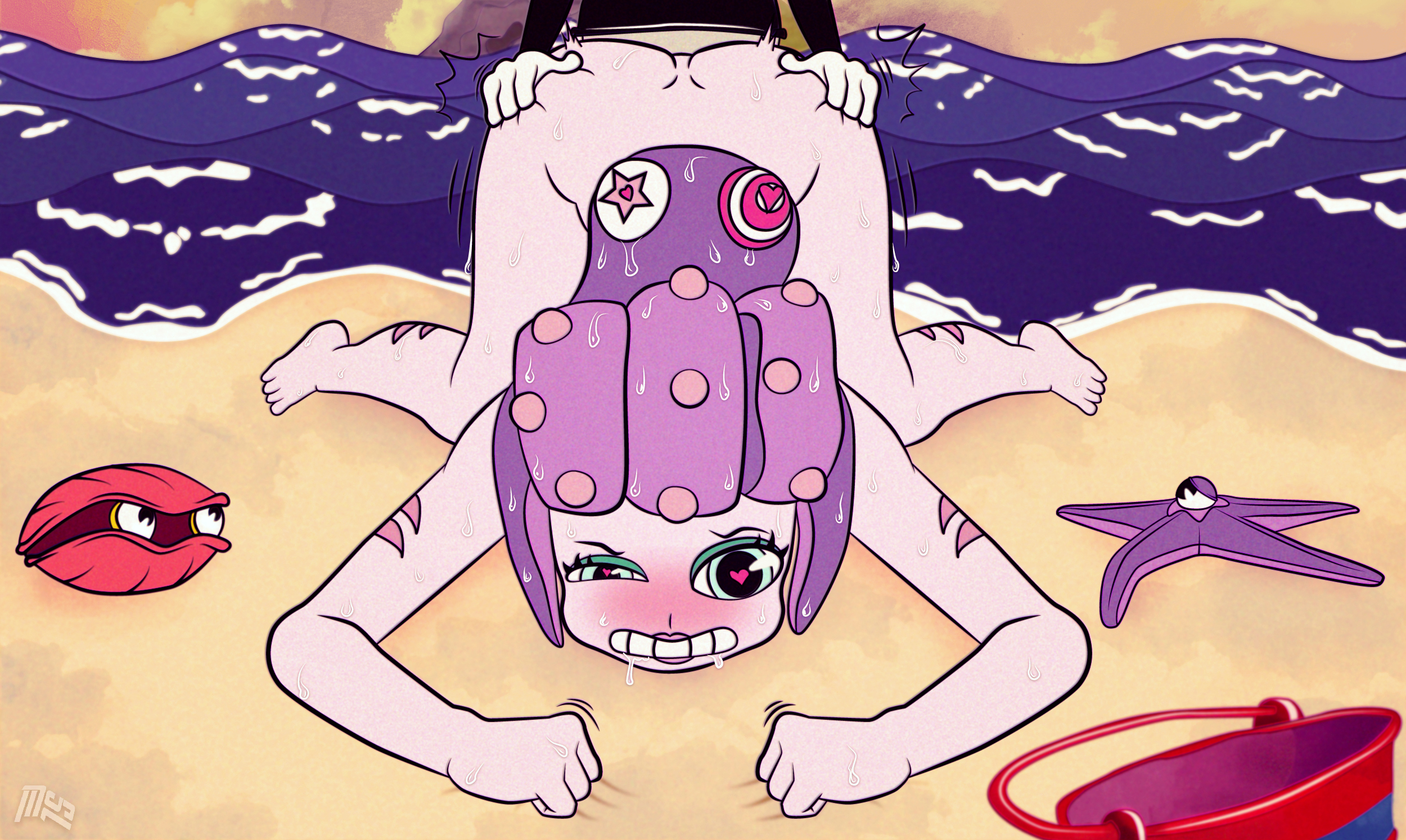 ahegao, anoningen, cala maria, cuphead, cuphead (game), doggy style, female, handwear, heart-shaped pupils, male, pale skin, penetration, pussy, sex, tagme, unseen male face, vaginal penetration