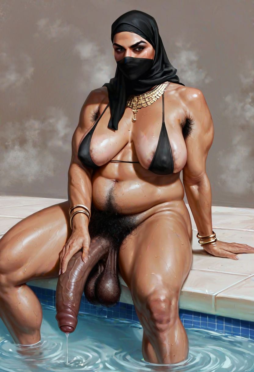 1futa ai_generated arab_futa_auntie(briang1748) armpit_crease armpit_fetish armpit_hair armpits arms_up balls belly black_bikini black_cloak briang1748 brown_skin burka chubby chubby_futanari cloak dark-skinned_female dark-skinned_futanari dark_eyes dark_foreskin dark_nipples dark_penis dark_skin darkened_genitalia face_mask futanari hairy hairy_armpits hairy_balls hijab huge_balls huge_breasts huge_cock large_breasts looking_at_viewer looking_down mature_futa milf muslim_female nipple_bulge nipples penis_size_comparison penis_size_difference pov pubes pubic_hair public_nudity public_pool sagging_balls saggy_balls size_difference steam sweat sweatdrop sweating taker_pov tan-skinned_futanari tan_body tanned_skin testicles uncircumcised uncut