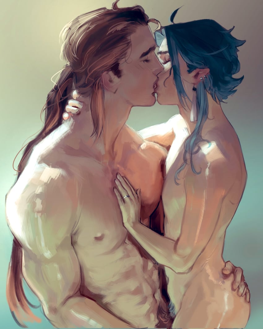 1femboy 2boys blue_hair french_kiss gay genshin_impact girly hand_on_ass kissing male male_focus men nude nude_male ring size_difference solo_male tagme tongue_kiss twink xiao_(genshin_impact) yaoi zhongli_(genshin_impact)