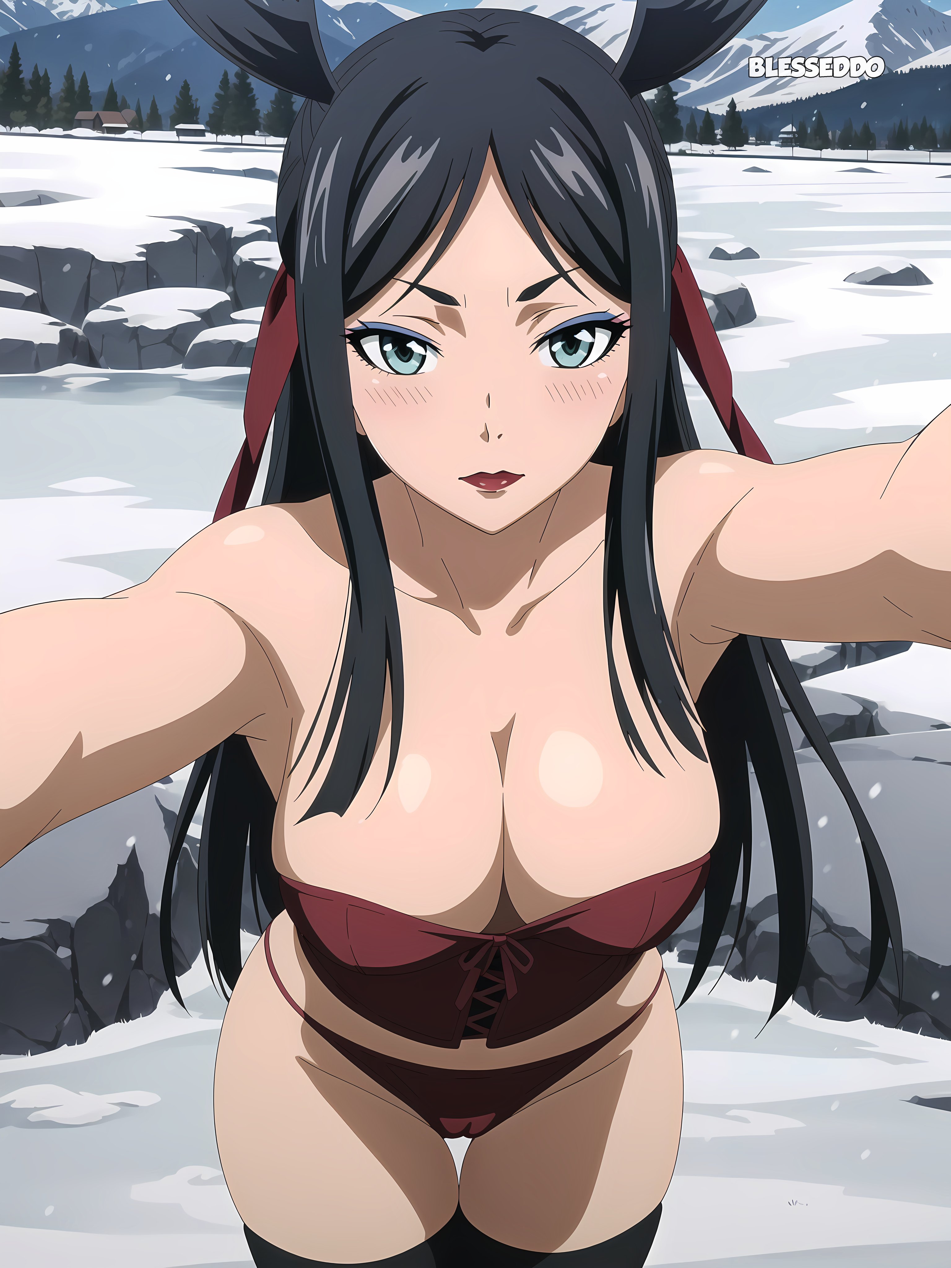 1girls, ai generated, big breasts, blesseddo, breasts, cleavage, fairy tail, female, long hair, looking at viewer, minerva orlando, solo